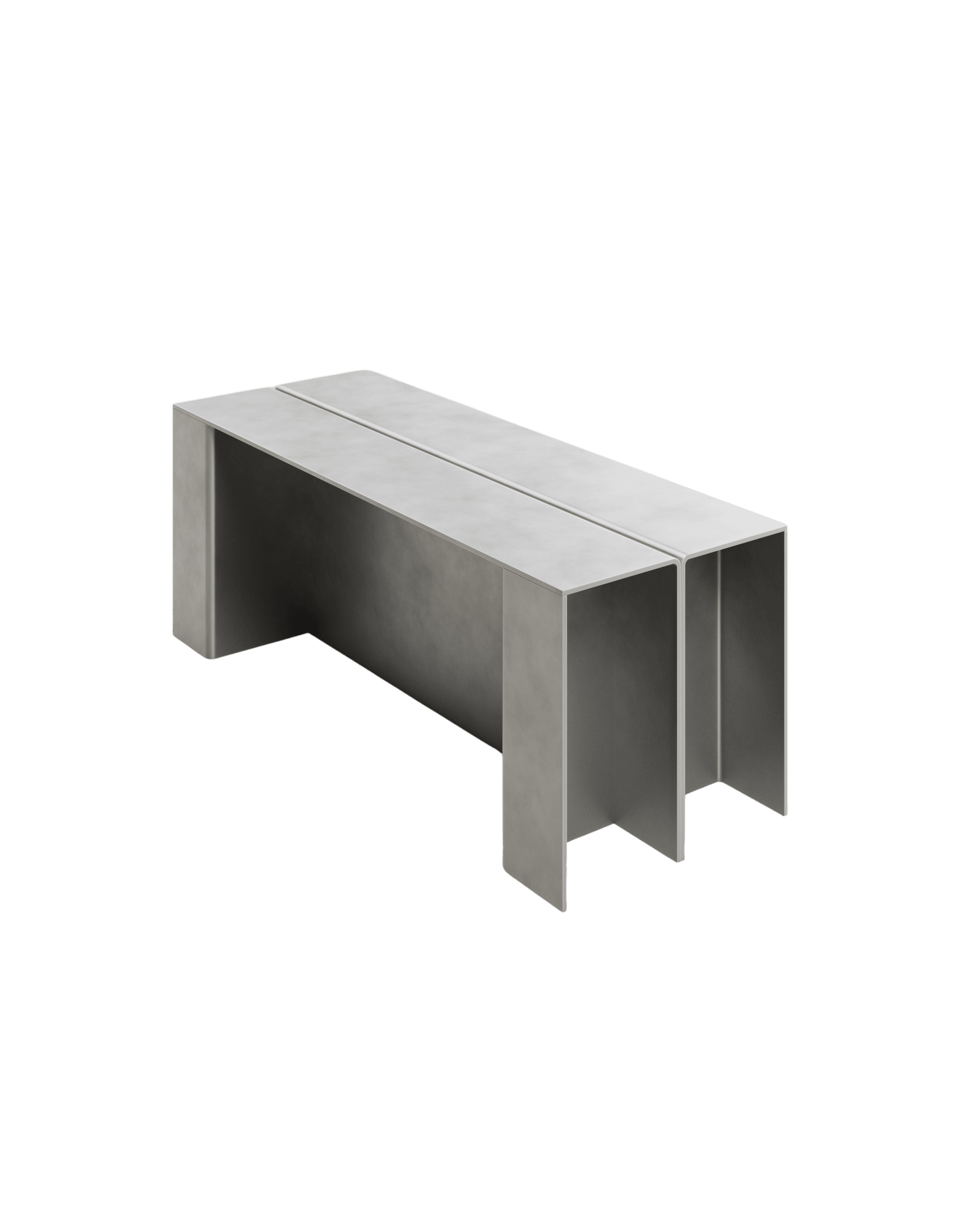 Section Bench by Paul Coenen – monolithic light-grey concrete-like bench with two U-shaped sections joined centrally