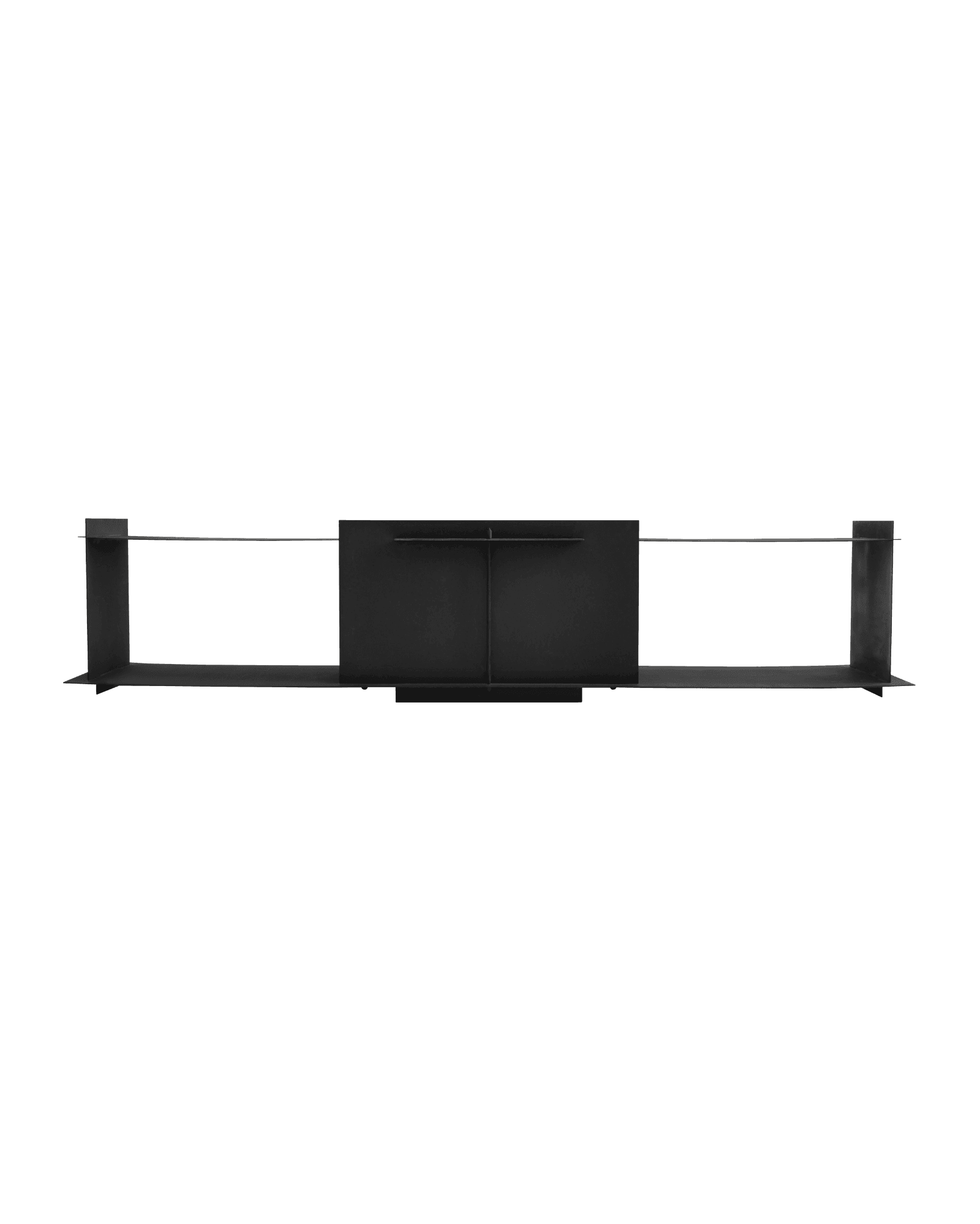 Pilier Low Console Table by Sizar Alexis - matte steel console unit, geometric shelving with thin rod connectors