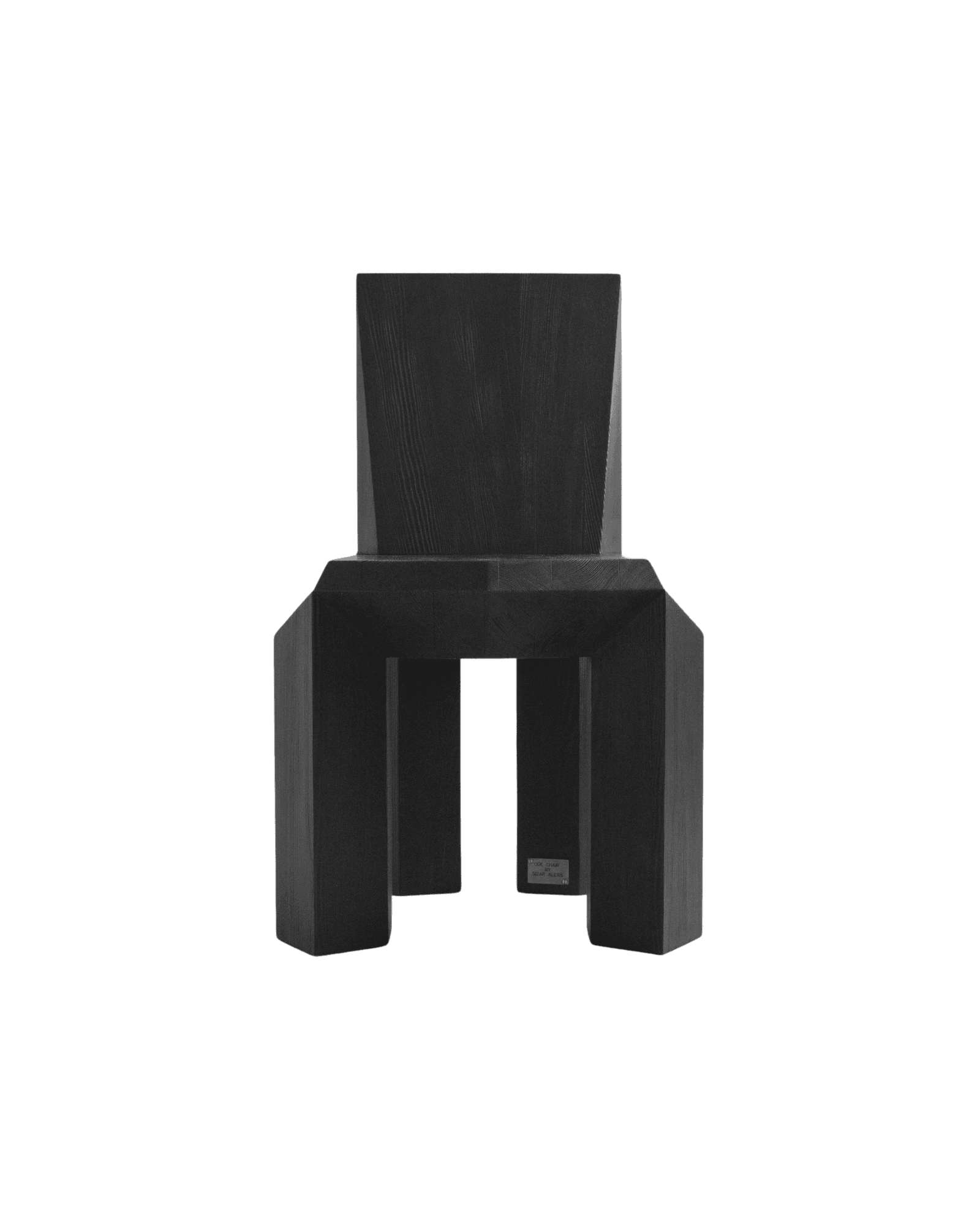 Ode Chair by Sizar Alexis – dark stained pine, wide tapering backrest and integrated block legs