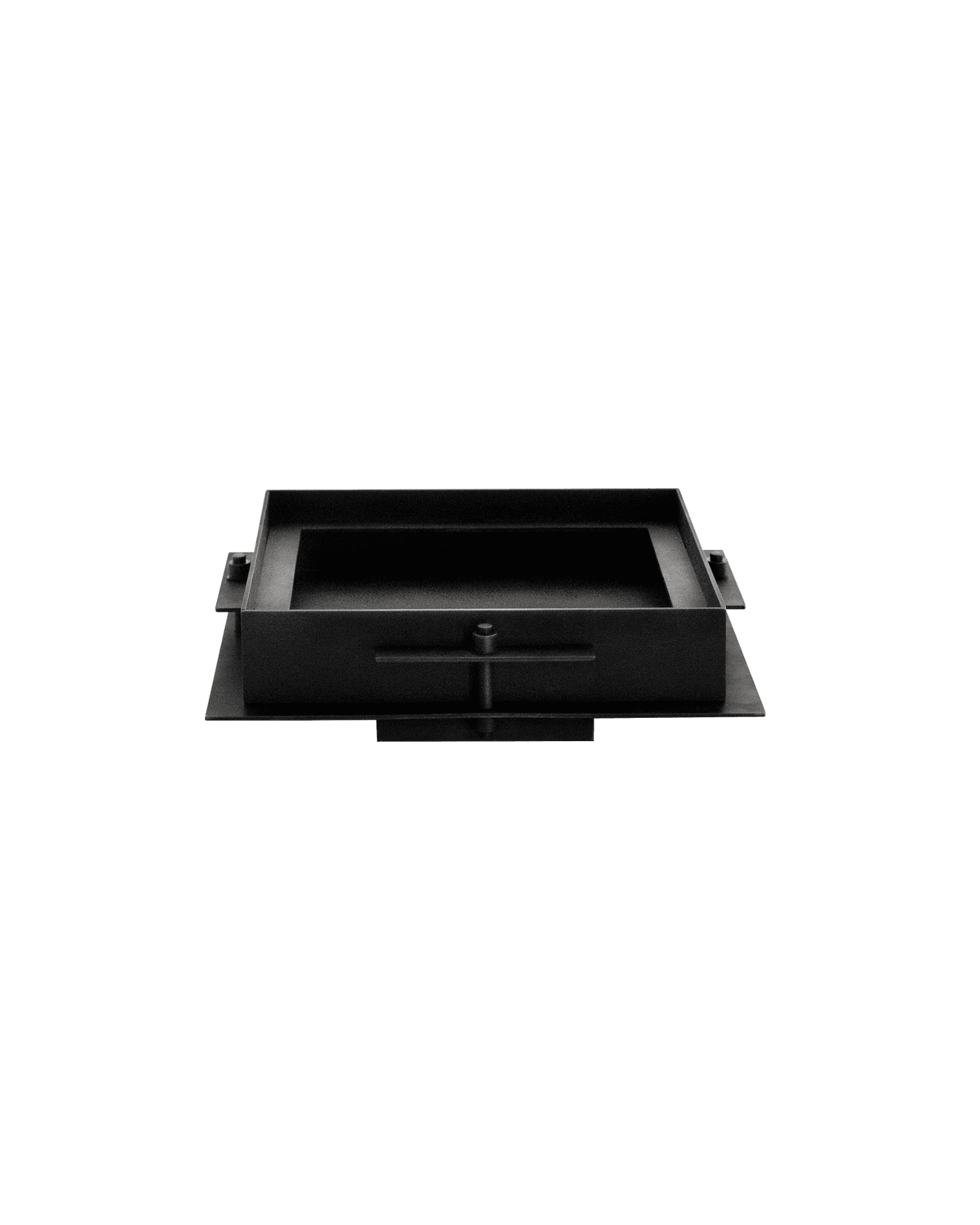 Pilier Tray S by Sizar Alexis – matte black cast steel, recessed rectangular basin with T-lock mechanism