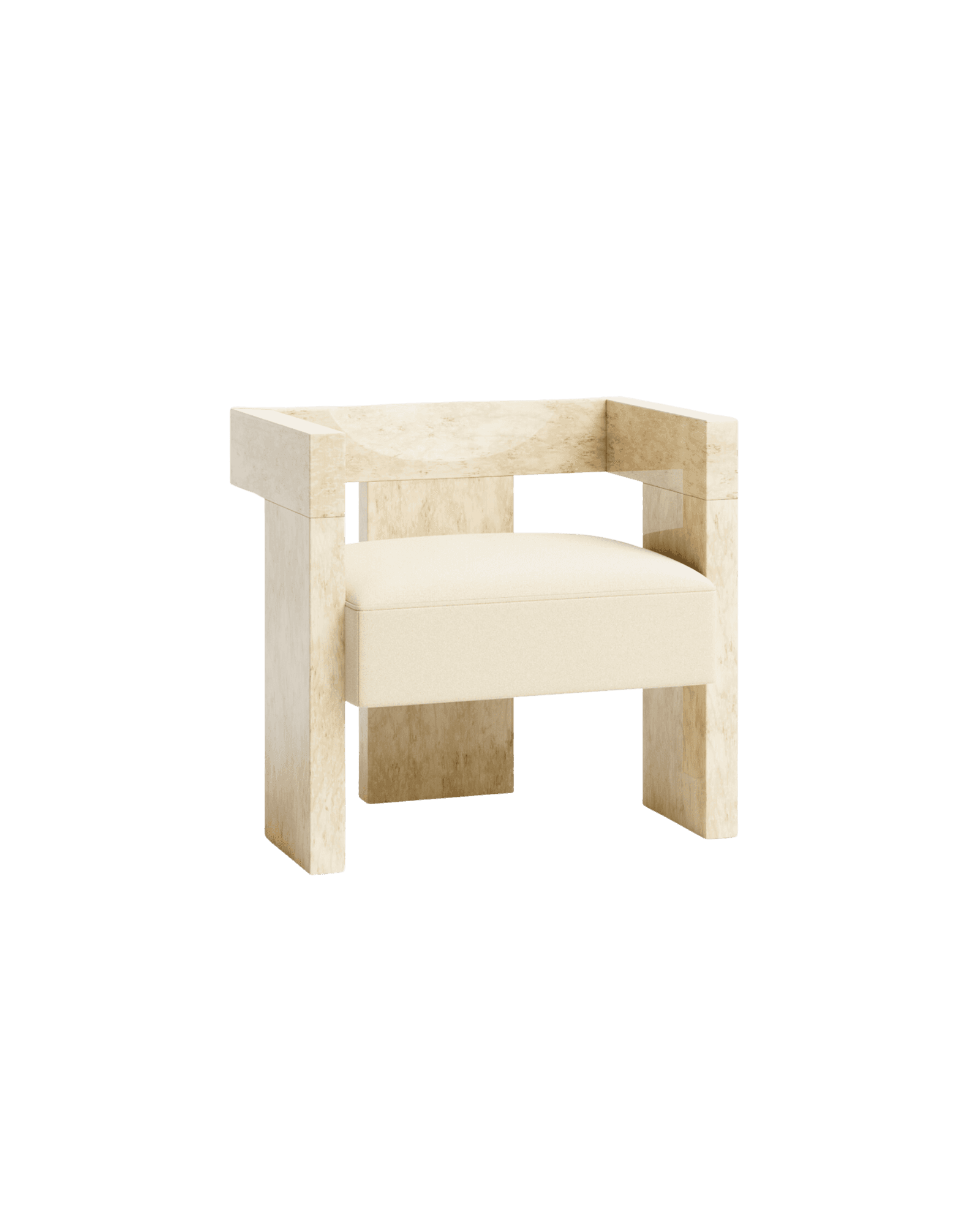 Ert Club Armchair by Studioutte - burl wood frame, ivory velvet cushion, SOFT SOLID collection