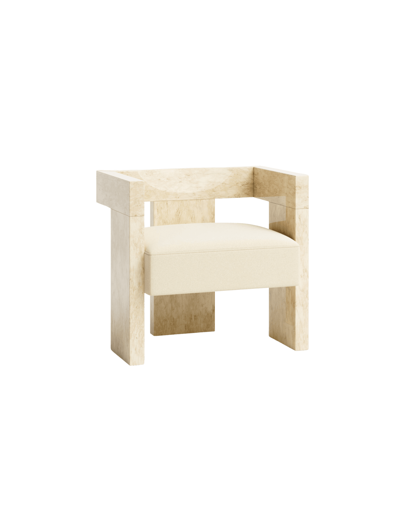 Ert Club Armchair by Studioutte - burl wood frame, ivory velvet cushion, SOFT SOLID collection