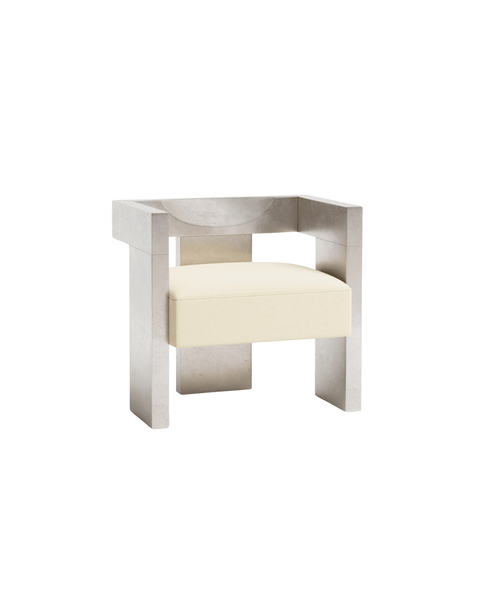 Ert Club Armchair by Studioutte - pewter coated wood, half-moon backrest cutout, ivory velvet seat