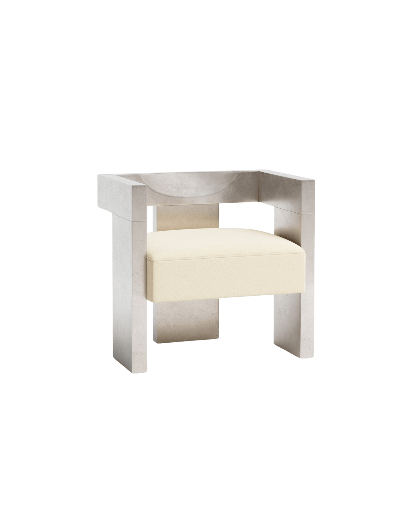 Ert Club Armchair by Studioutte - pewter coated wood, half-moon backrest cutout, ivory velvet seat