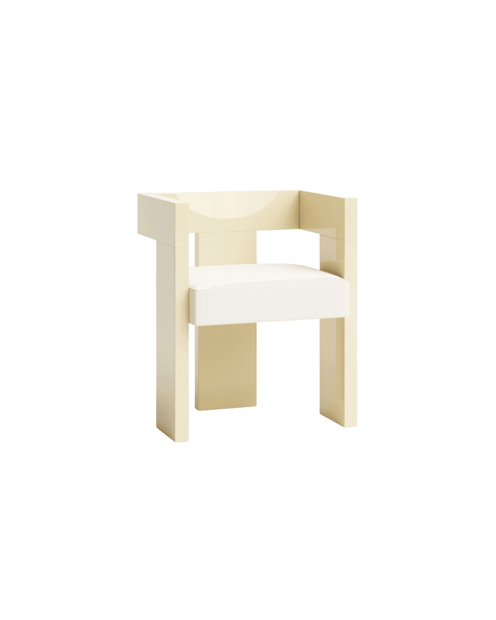 Ert Padded Chair by Studioutte - pale ochre lacquered wood, half-moon backrest, ivory Dedar cushion