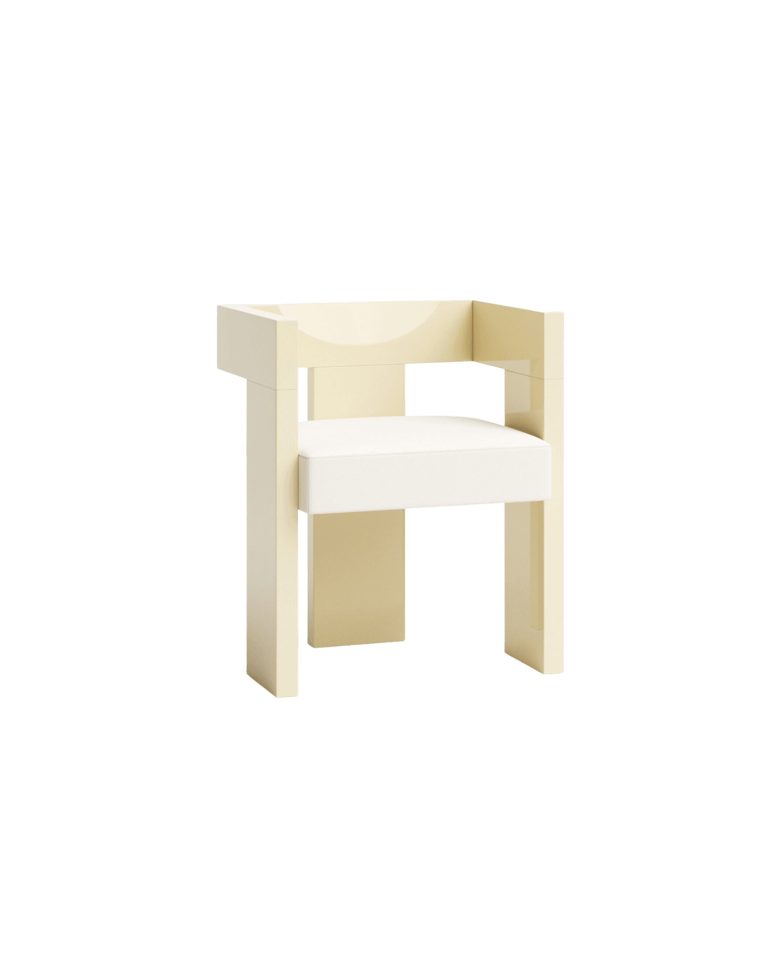 Ert Padded Chair by Studioutte - pale ochre lacquered wood, half-moon backrest, ivory Dedar cushion