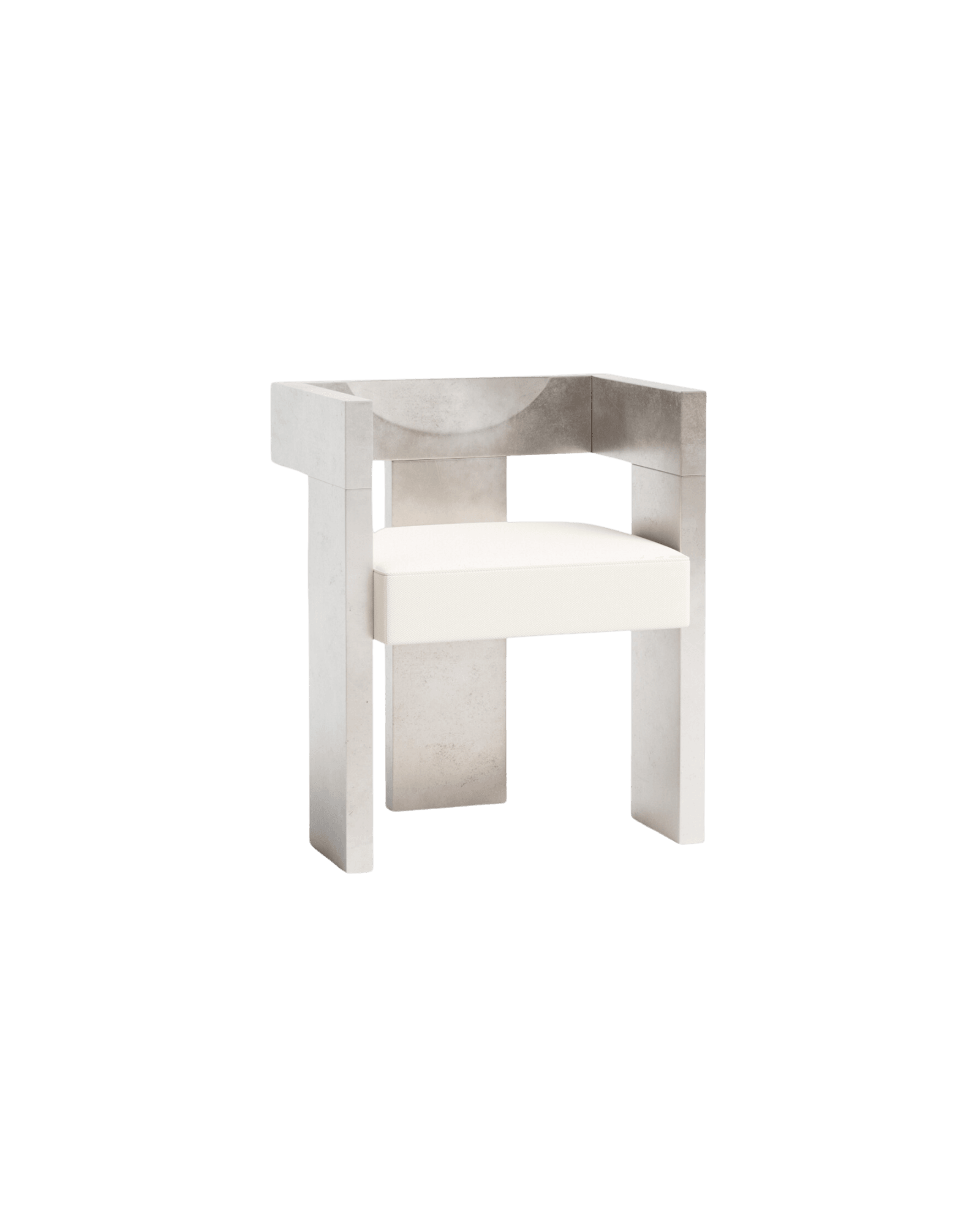 Ert Padded Chair by Studioutte - pewter coated wood, half-moon backrest, ivory Dedar cushion
