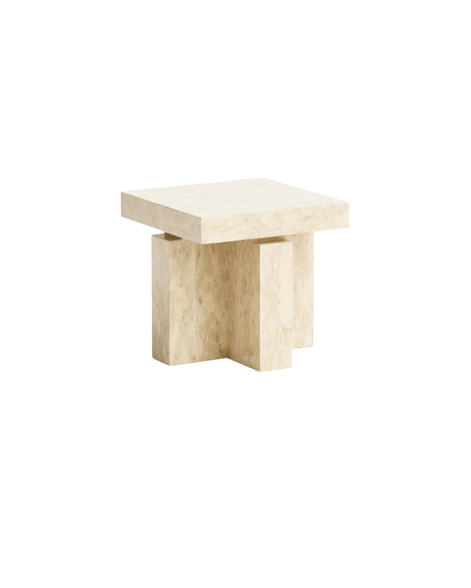 Malta Stool by Studioutte - burl wood side table, Greek cross base, glossy blonde finish