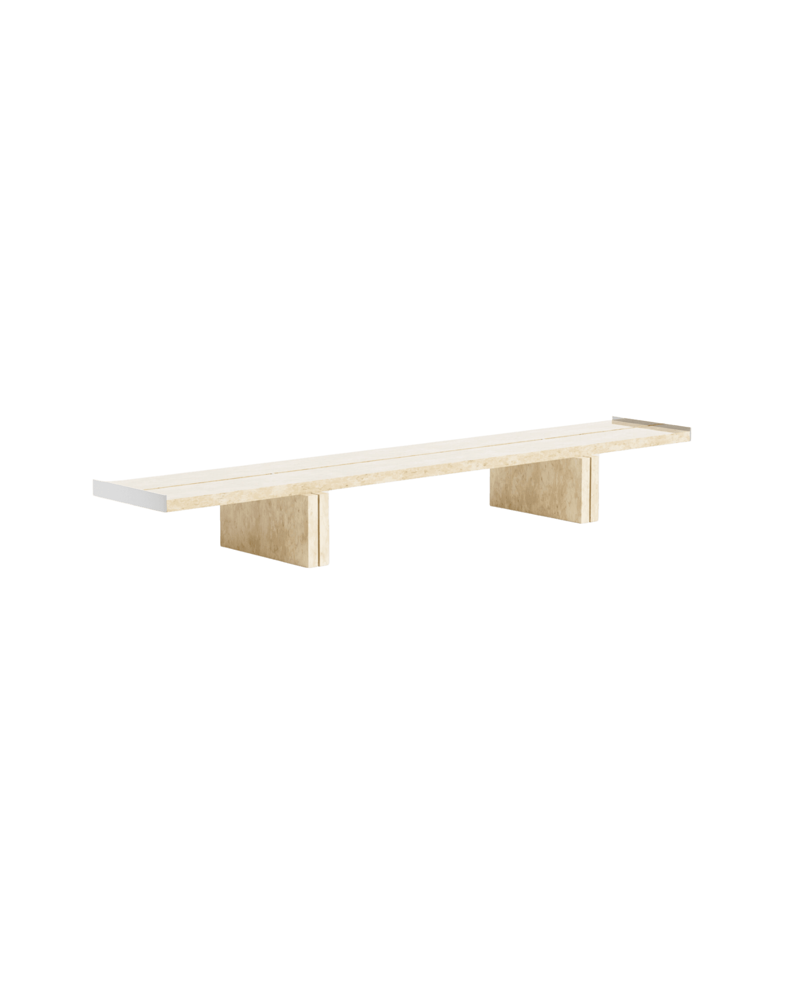 Osaka Bench by Studioutte - burl wood bench, two parallel planks, chrome steel spacers