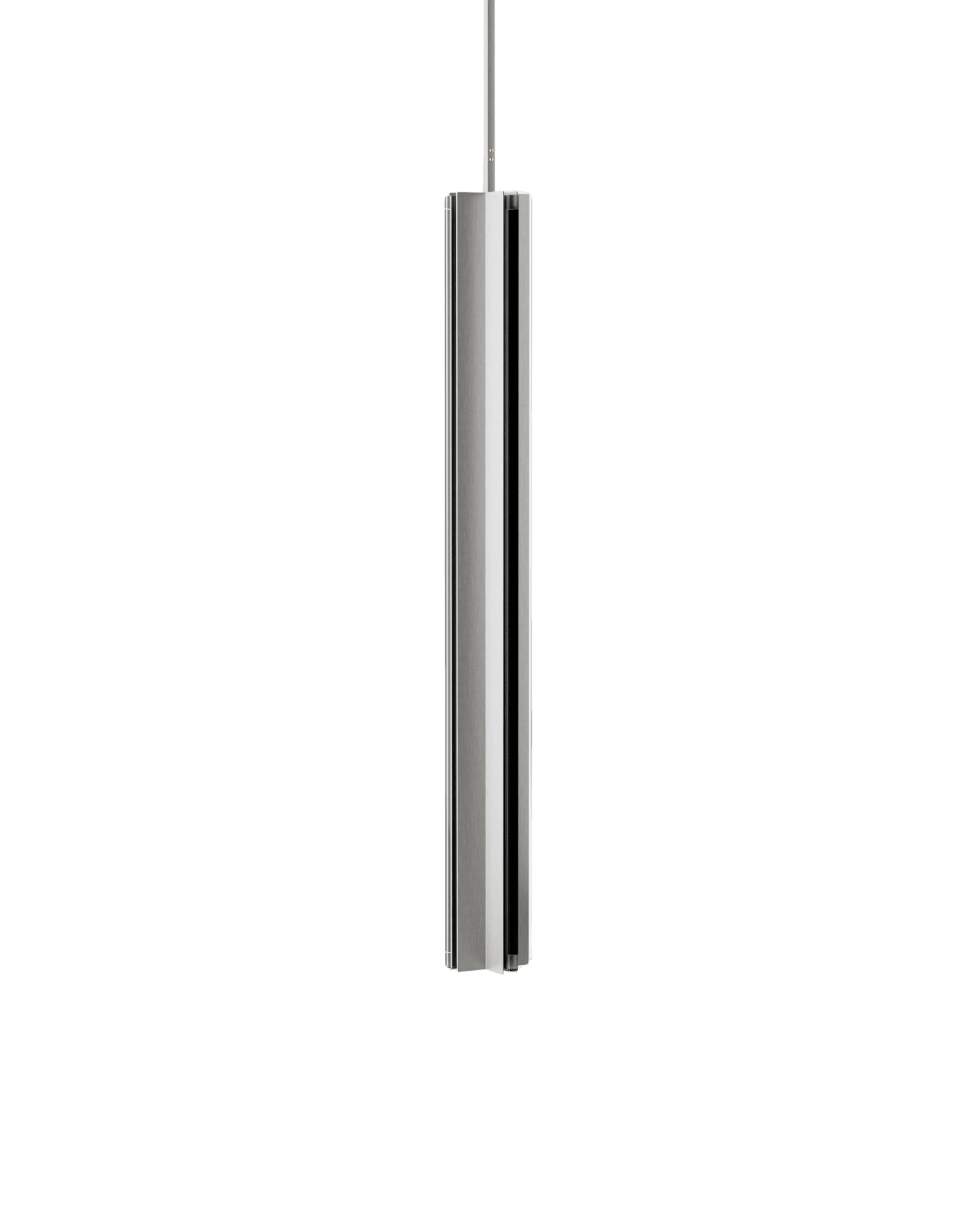 Stele Ceiling Lamp by Studioutte - brushed steel cylinder, cable suspension, SOFT SOLID