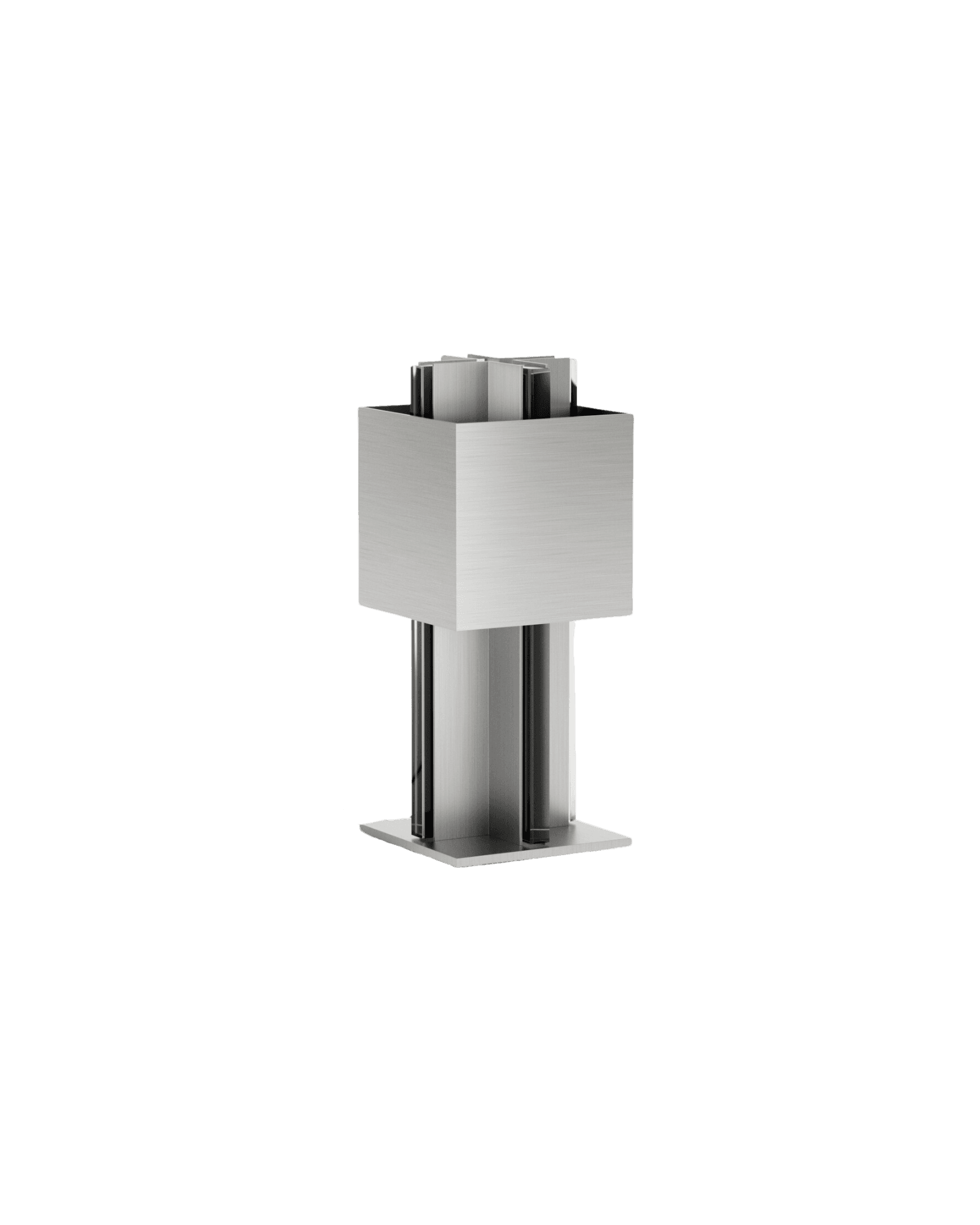 Stele Table Lamp M by Studioutte - stacked brushed steel geometry with glass insets, SOFT SOLID