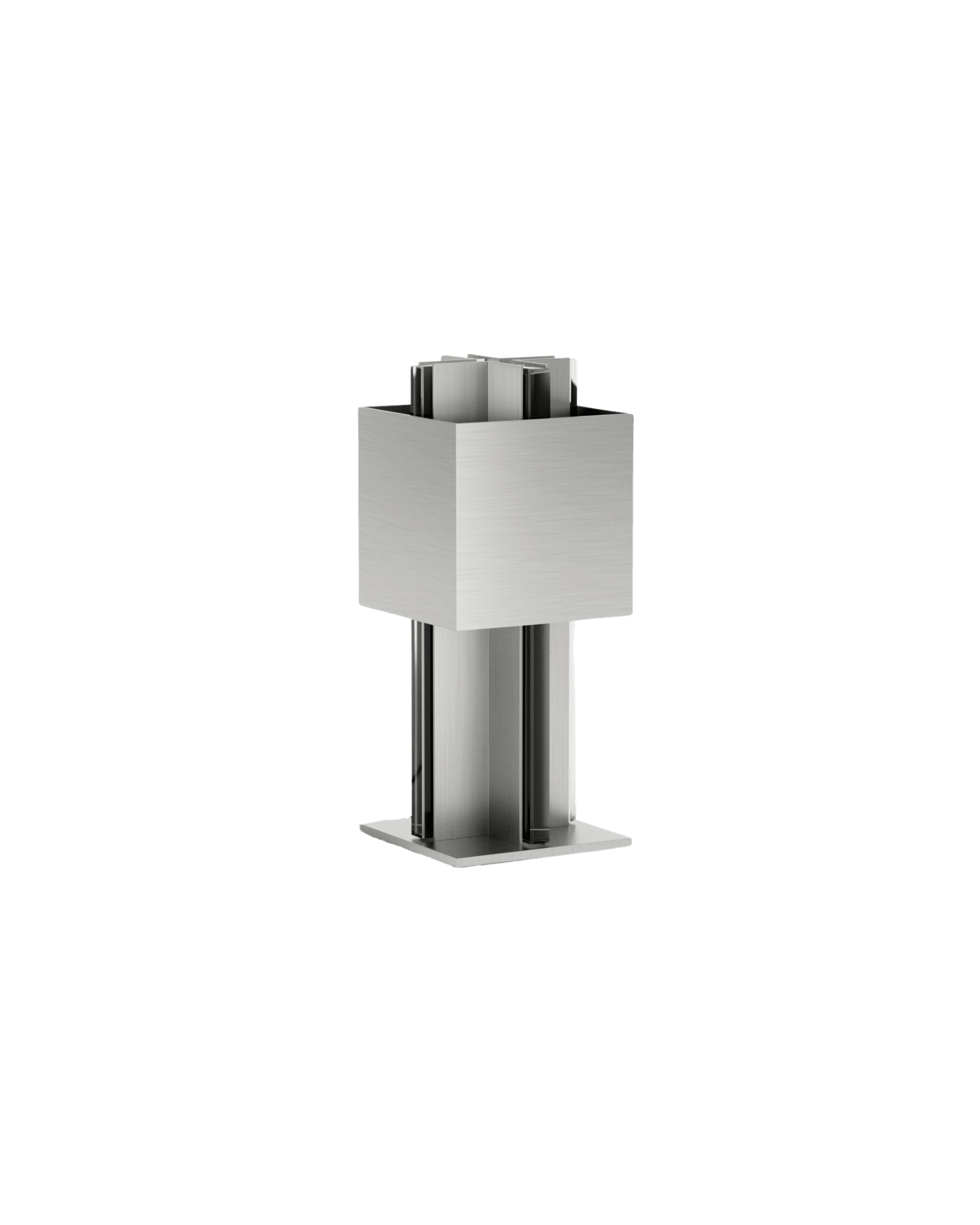 Stele Table Lamp M by Studioutte - stacked brushed steel geometry with glass insets, SOFT SOLID