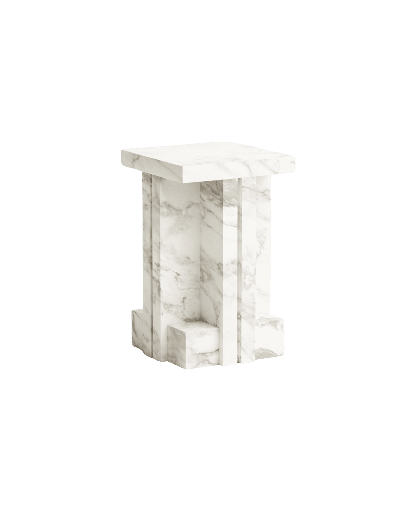 Torre Side Table L by Studioutte - white marble, geometric column base, SOFT SOLID collection