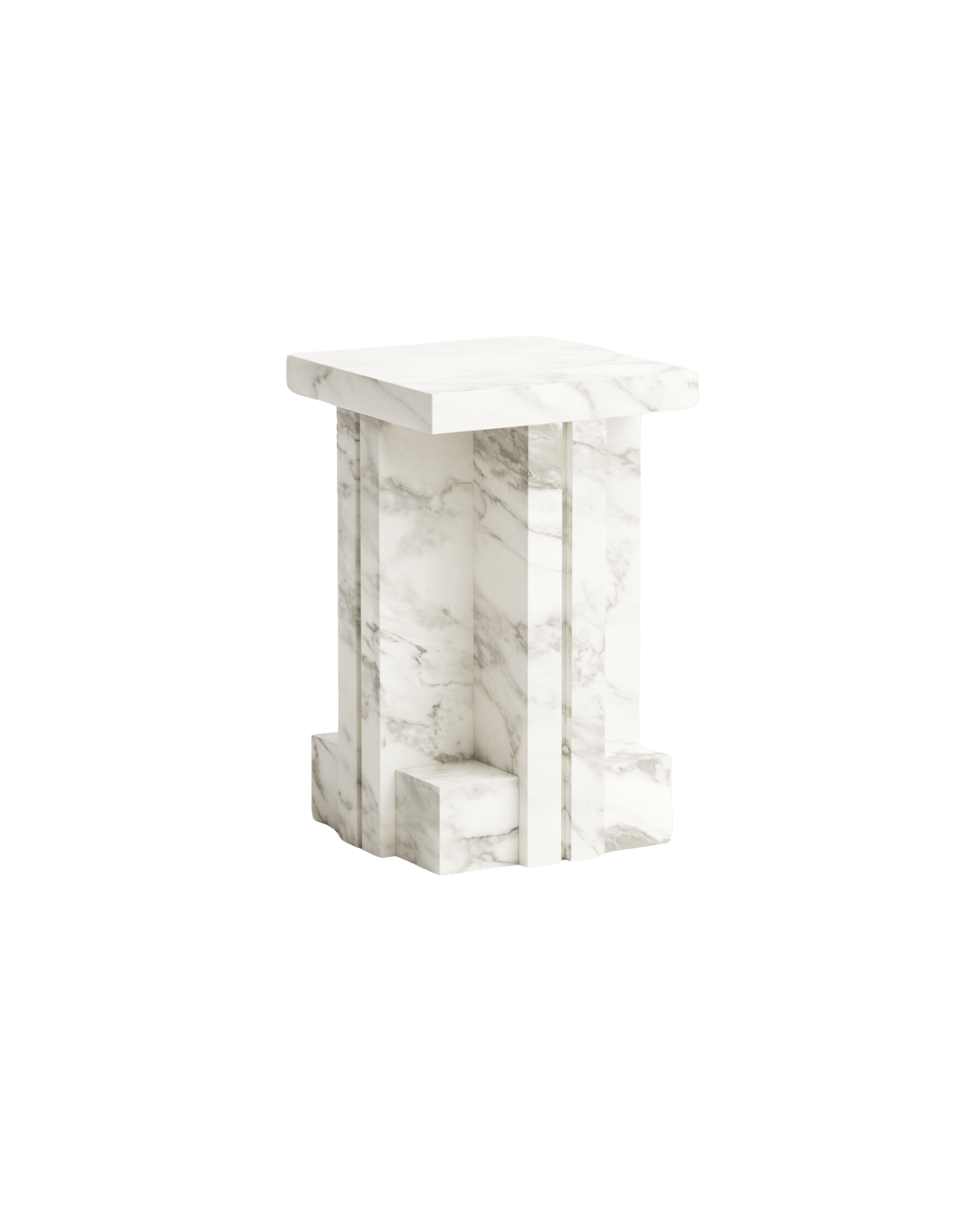 Torre Side Table L by Studioutte - white marble, geometric column base, SOFT SOLID collection
