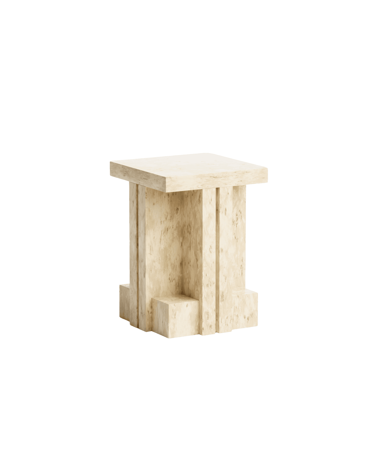 Torre Side Table M by Studioutte - burl wood veneer, stepped column base, square top