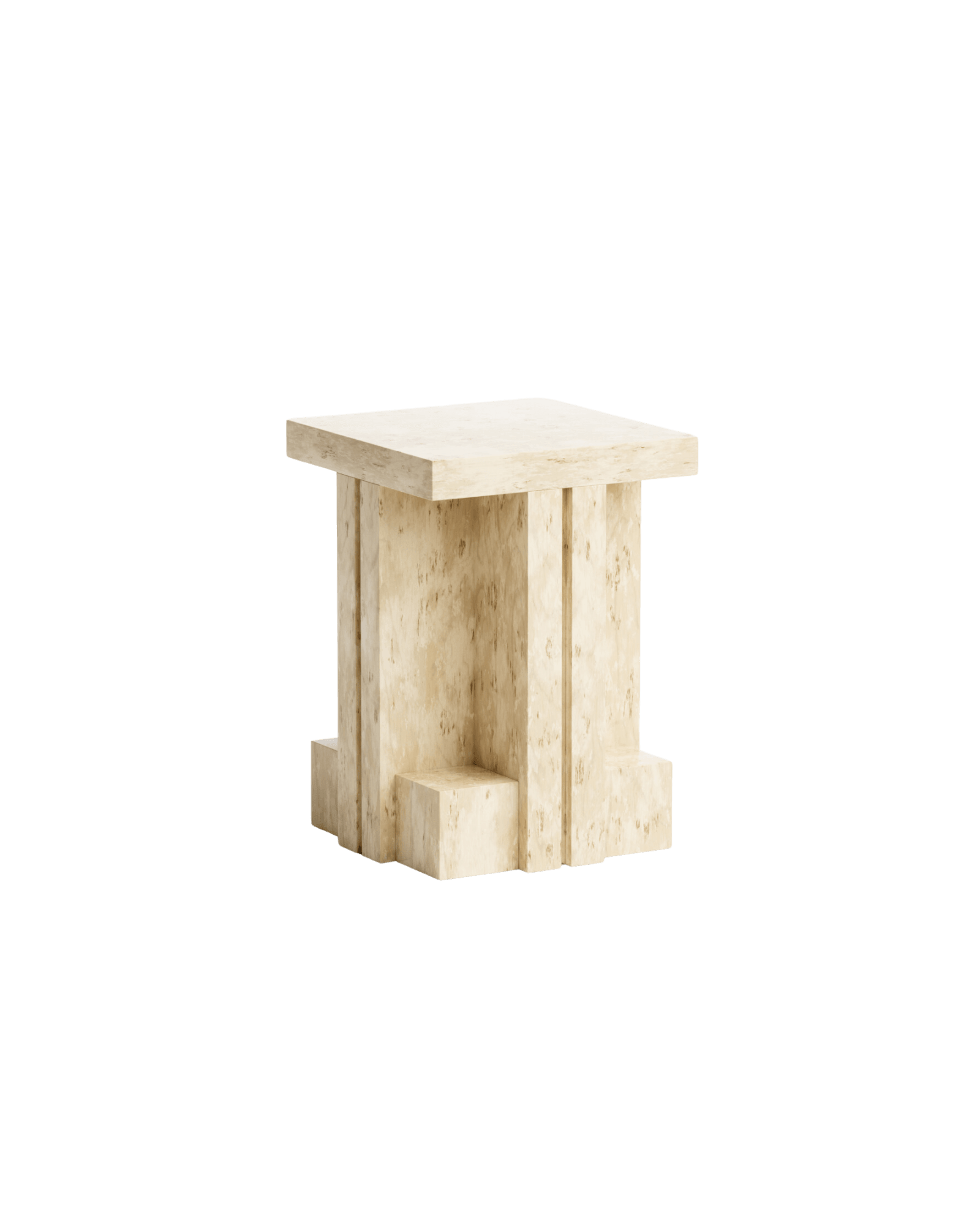Torre Side Table M by Studioutte - burl wood veneer, stepped column base, square top