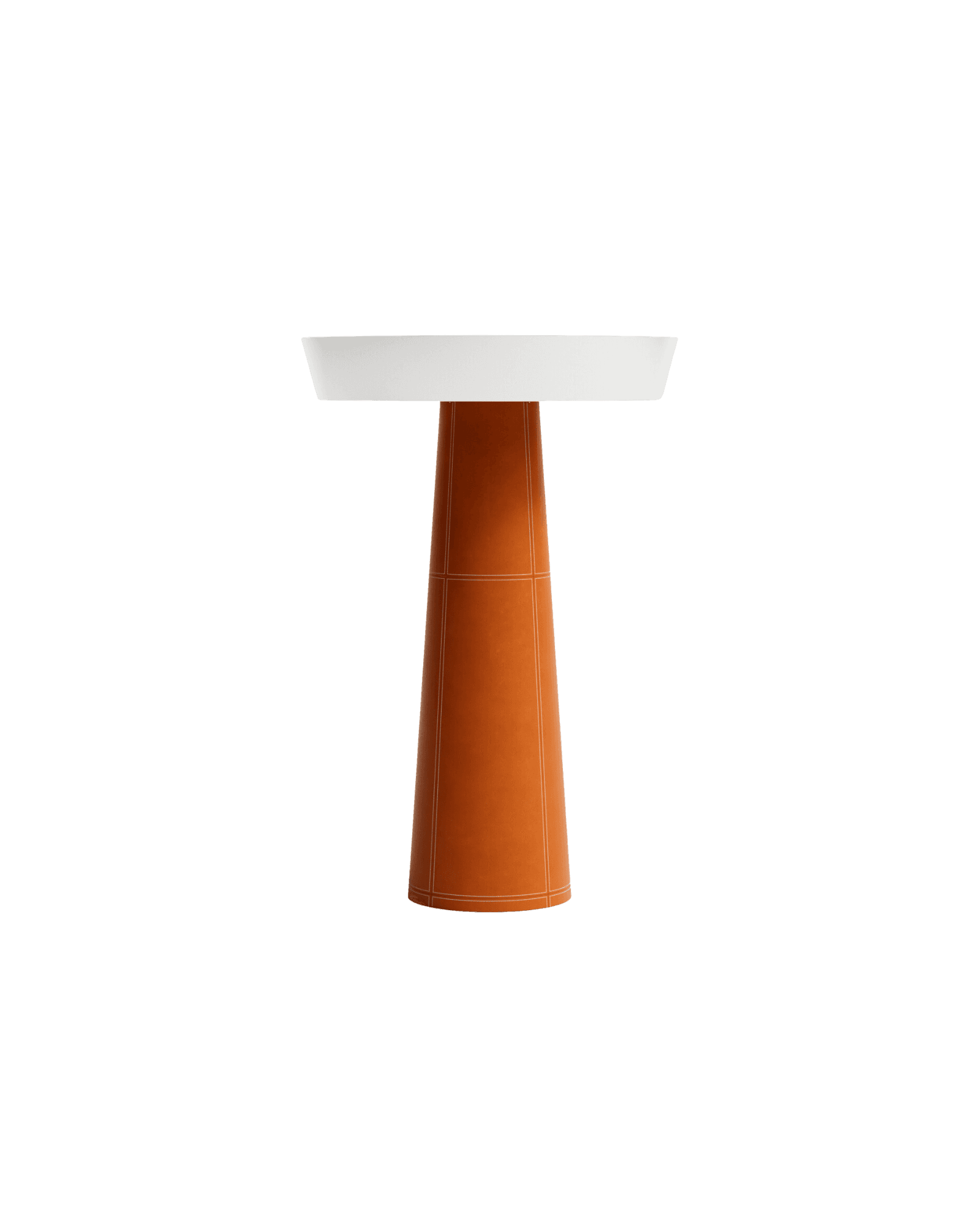 Floor Lamp by Christophe Perichon - leather and stainless steel, conical brown base with white contrast stitching