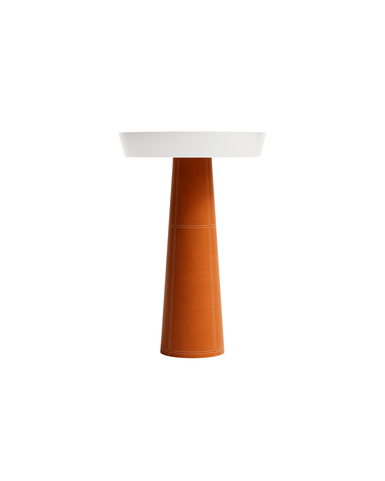 Floor Lamp by Christophe Perichon - leather and stainless steel, conical brown base with white contrast stitching