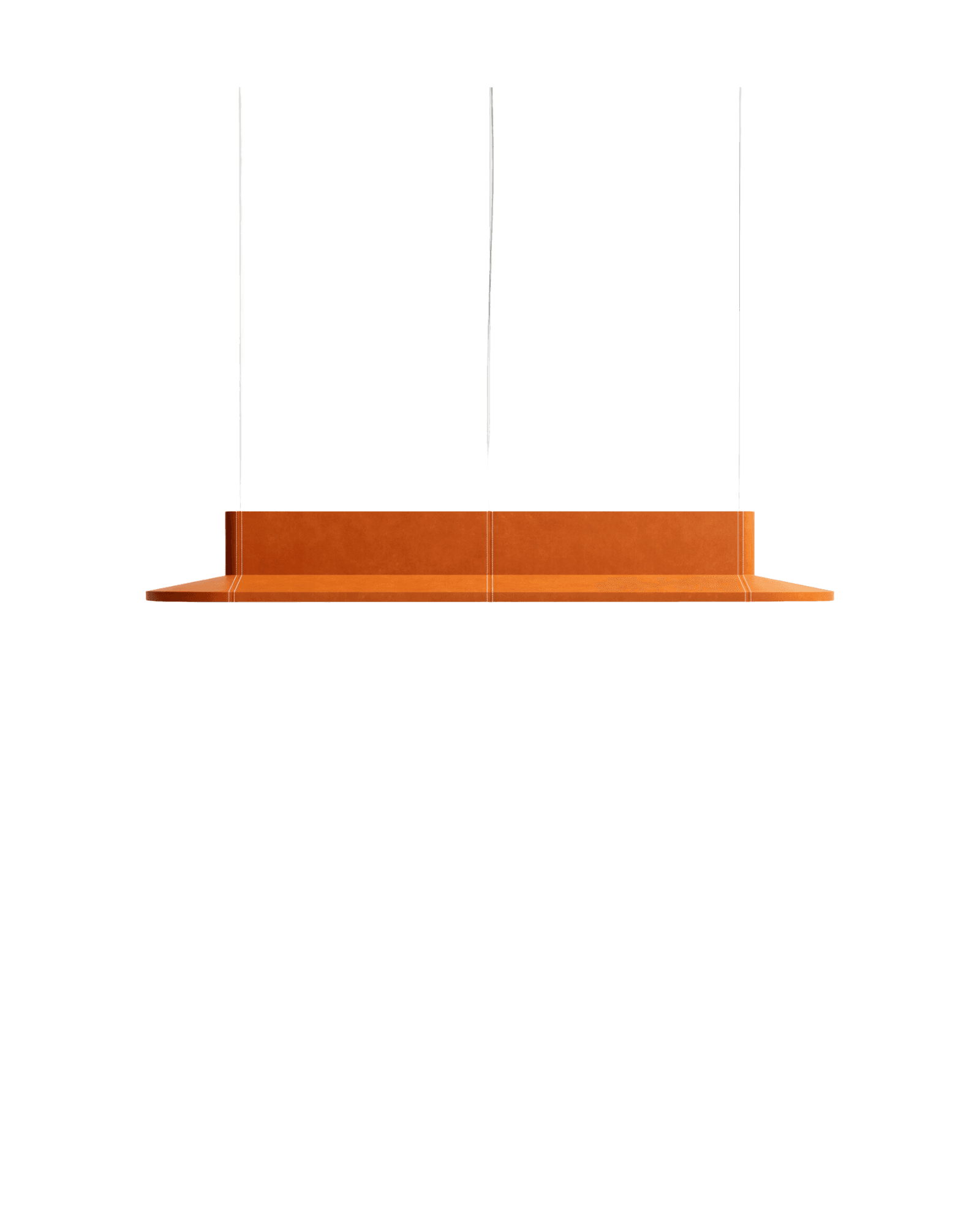 Pendant Lamp by Christophe Perichon - orange textile L-shaped panel with white stitching, suspended on wire