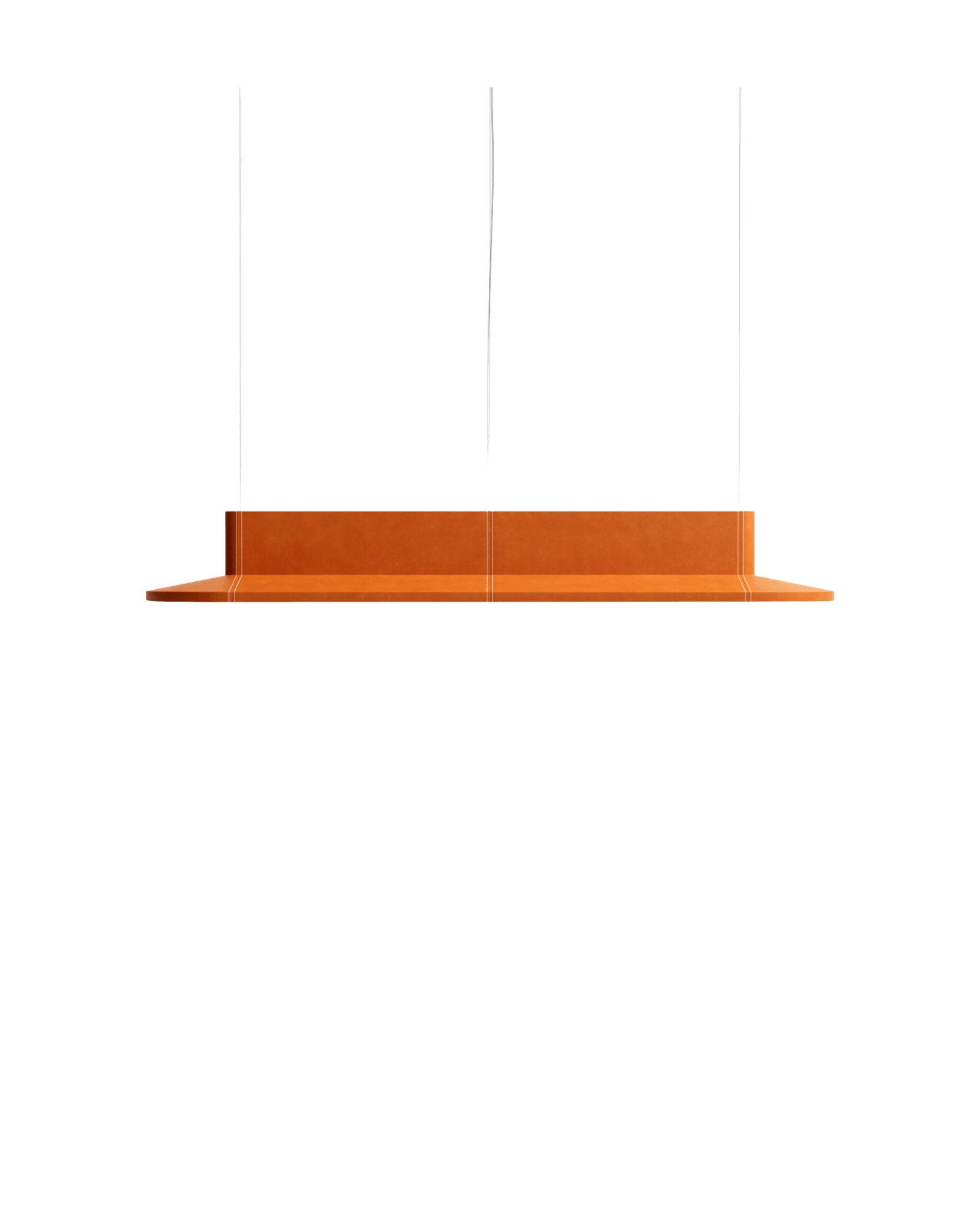Pendant Lamp by Christophe Perichon - orange textile L-shaped panel with white stitching, suspended on wire