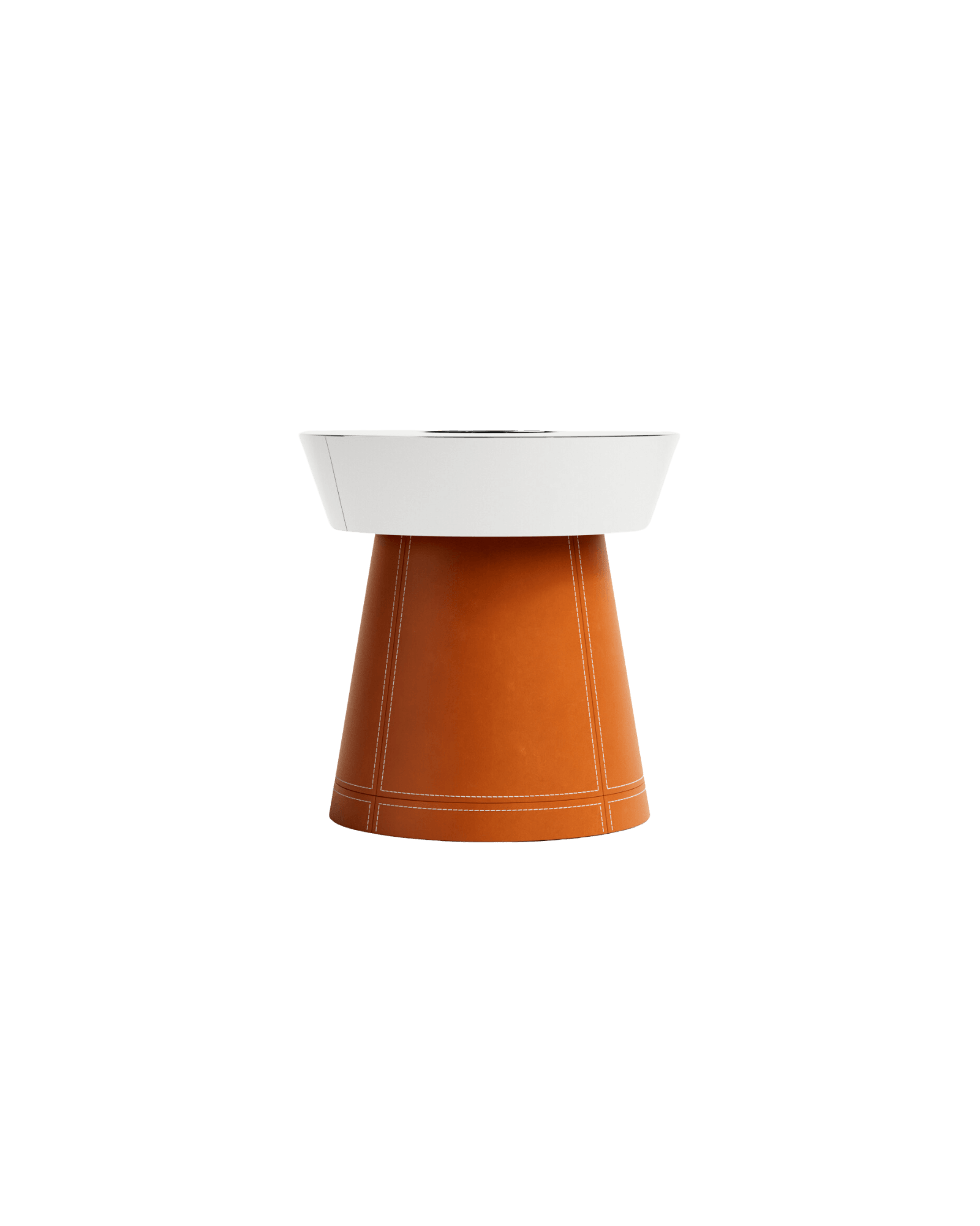 Table Lamp by Christophe Perichon - leather and steel, inverted cone base with white contrast stitching