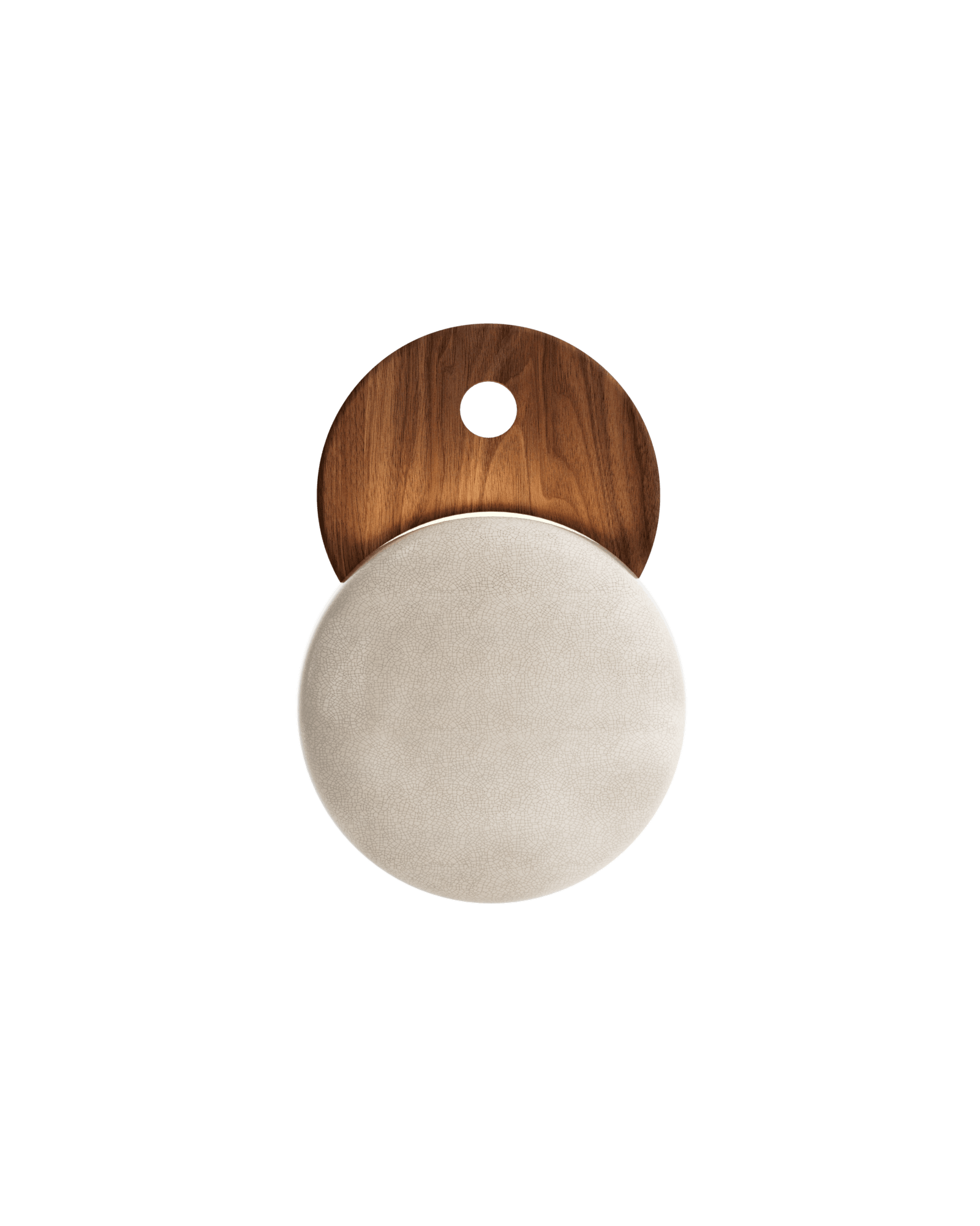 Stellar Cérès wall lamp by Hiromi – walnut disc and crackled enamel sconce with gilt rim