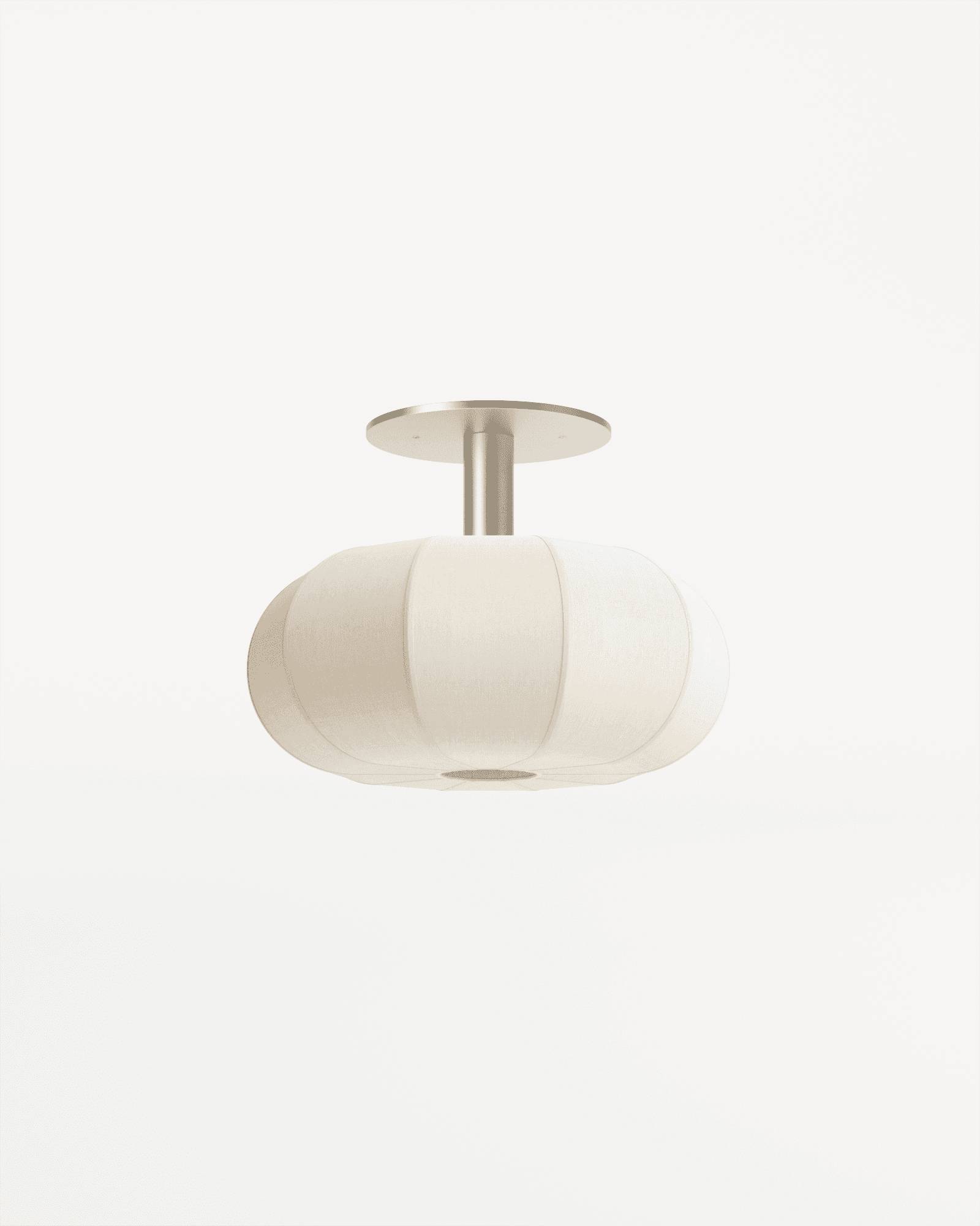 Stellata ceiling lamp by François Bazin – rounded segmented off-white fabric shade on brushed silver ceiling plate