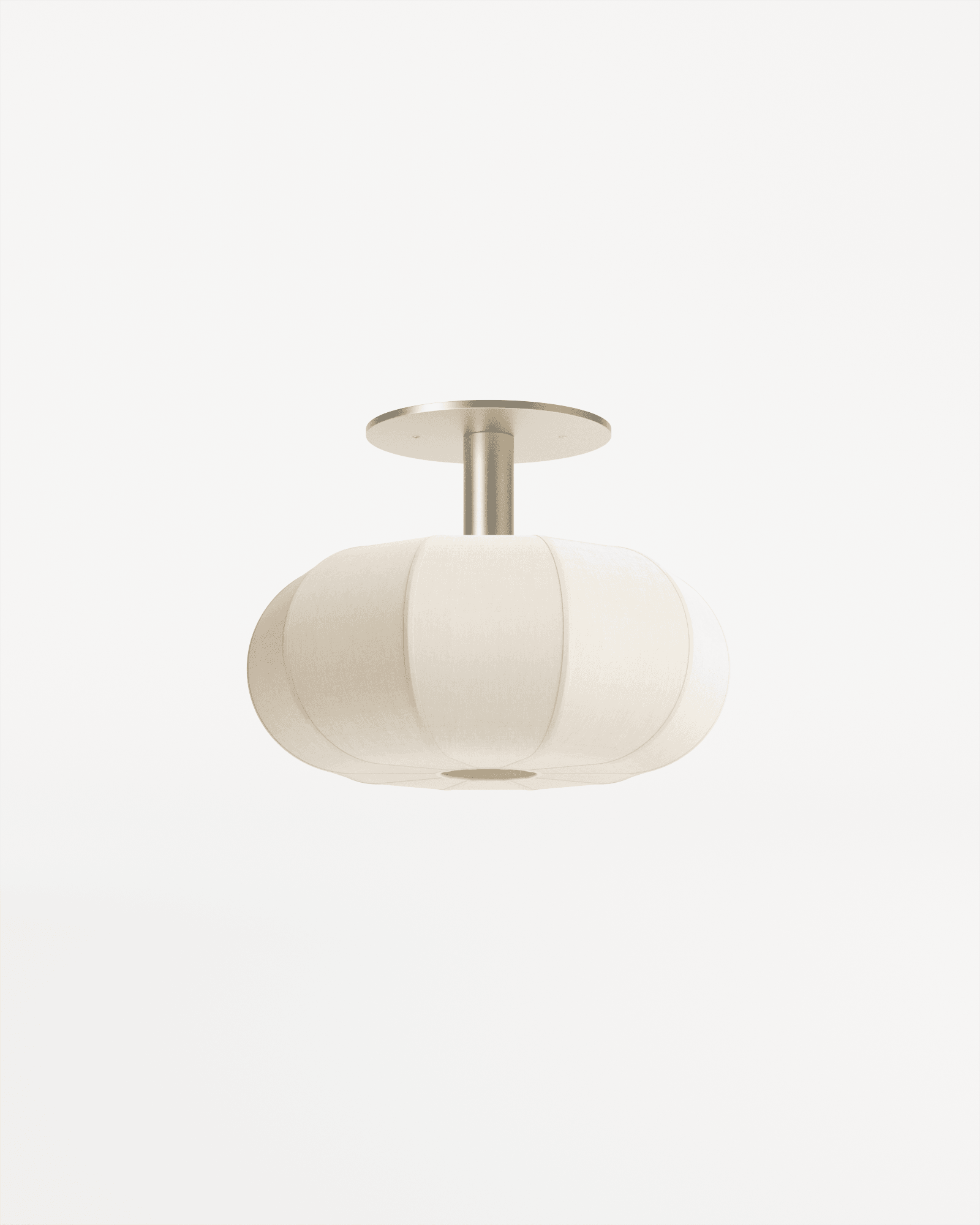 Stellata ceiling lamp by François Bazin – rounded segmented off-white fabric shade on brushed silver ceiling plate