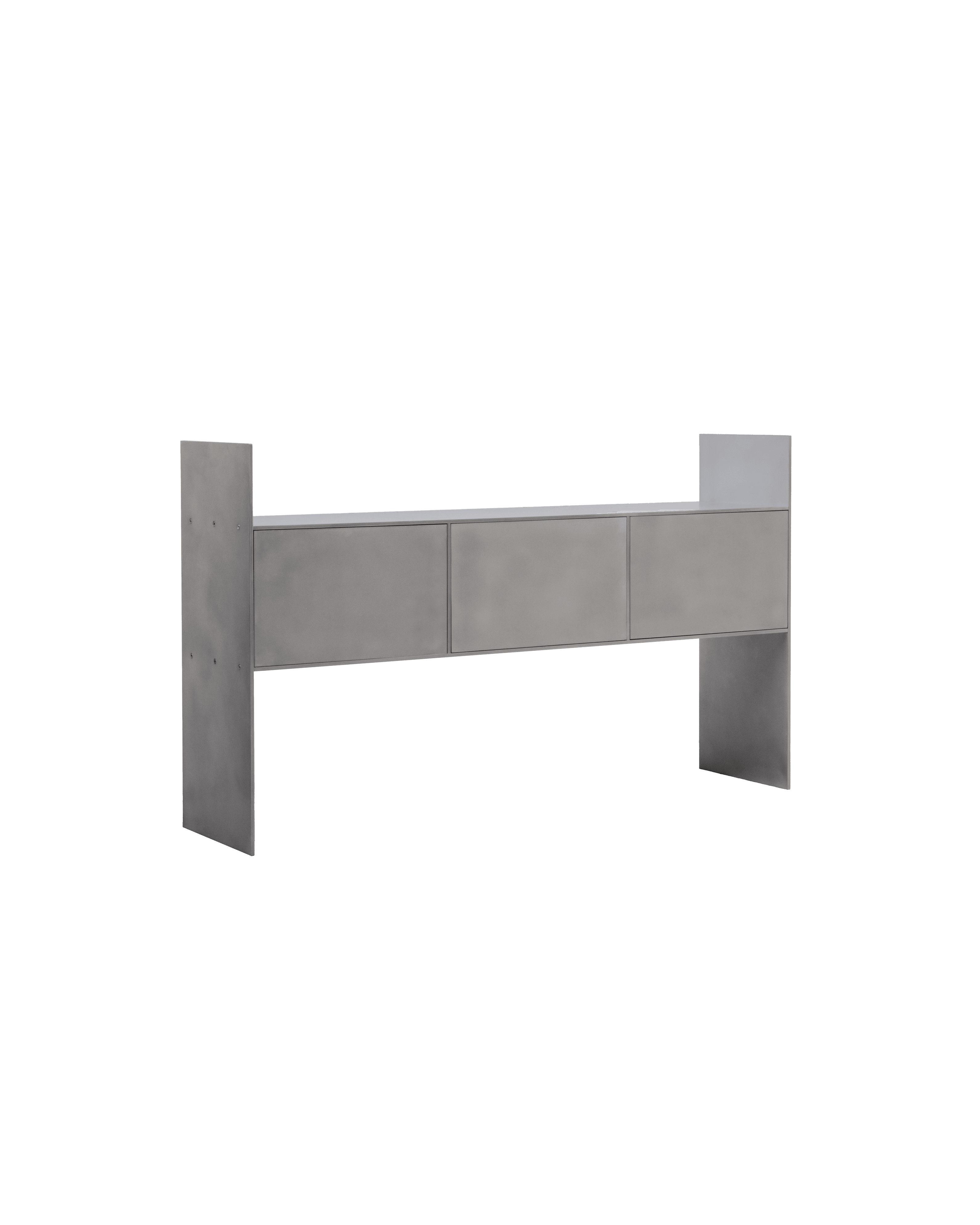 Credenza by Johan Viladrich - concrete-effect low sideboard, three flush drawer fronts, metal fixings