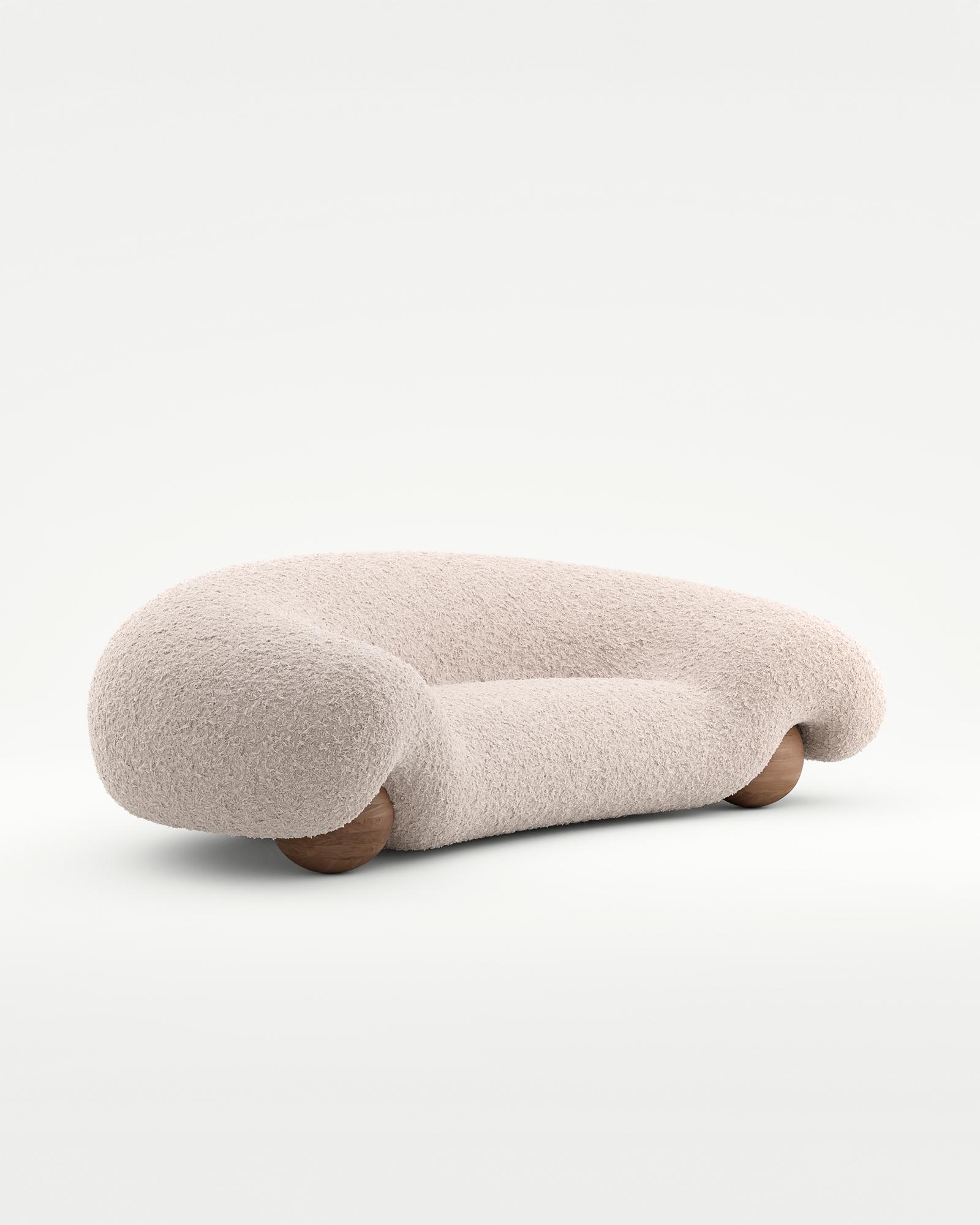 Sculptural faux fur sofa with lamb-inspired silhouette, The Lamb collection by Vova Naumov