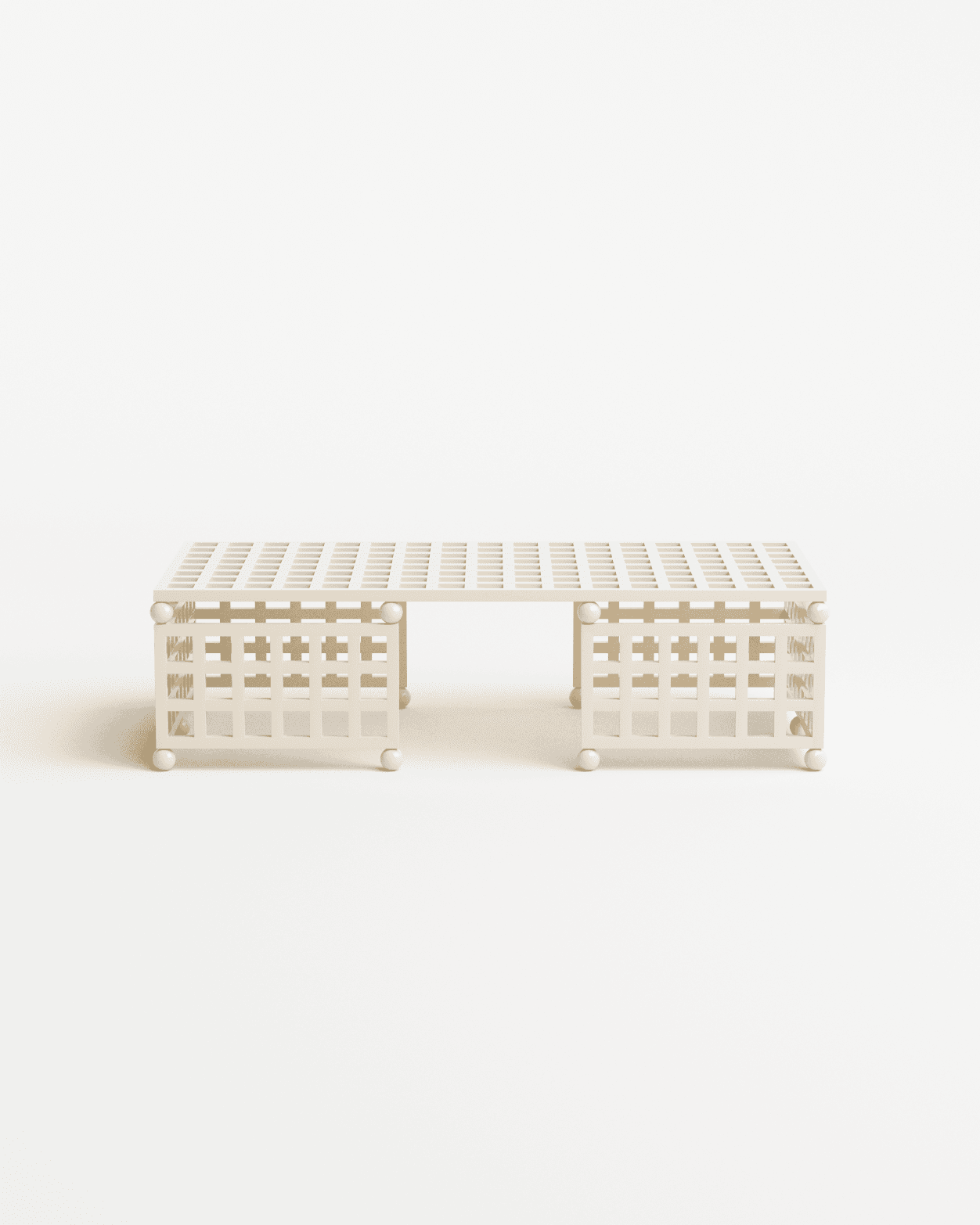 Trama coffee table by Haddou-Dufourcq – beige low table with grid-pattern top and open sculptural leg structure