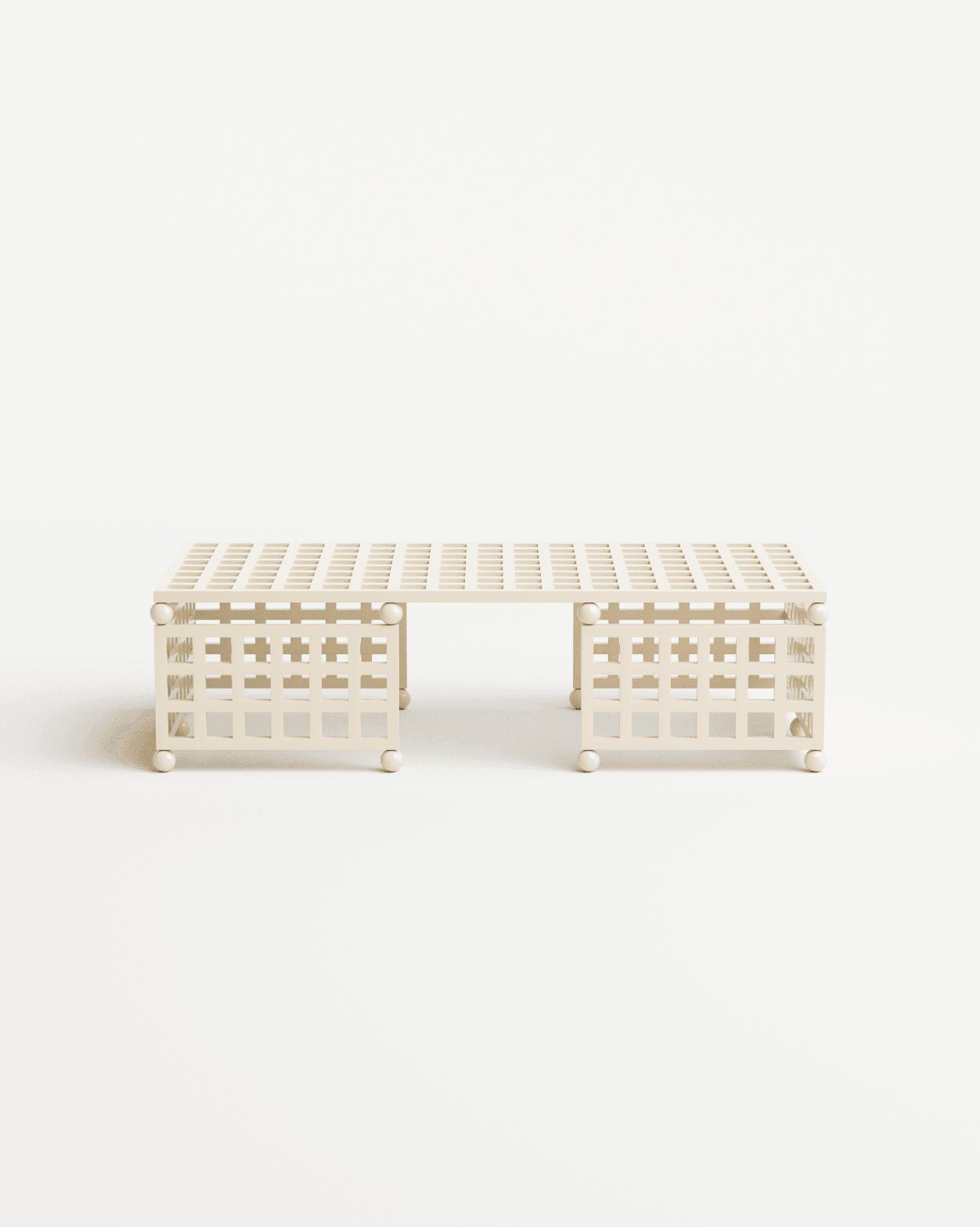Trama coffee table by Haddou-Dufourcq – beige low table with grid-pattern top and open sculptural leg structure