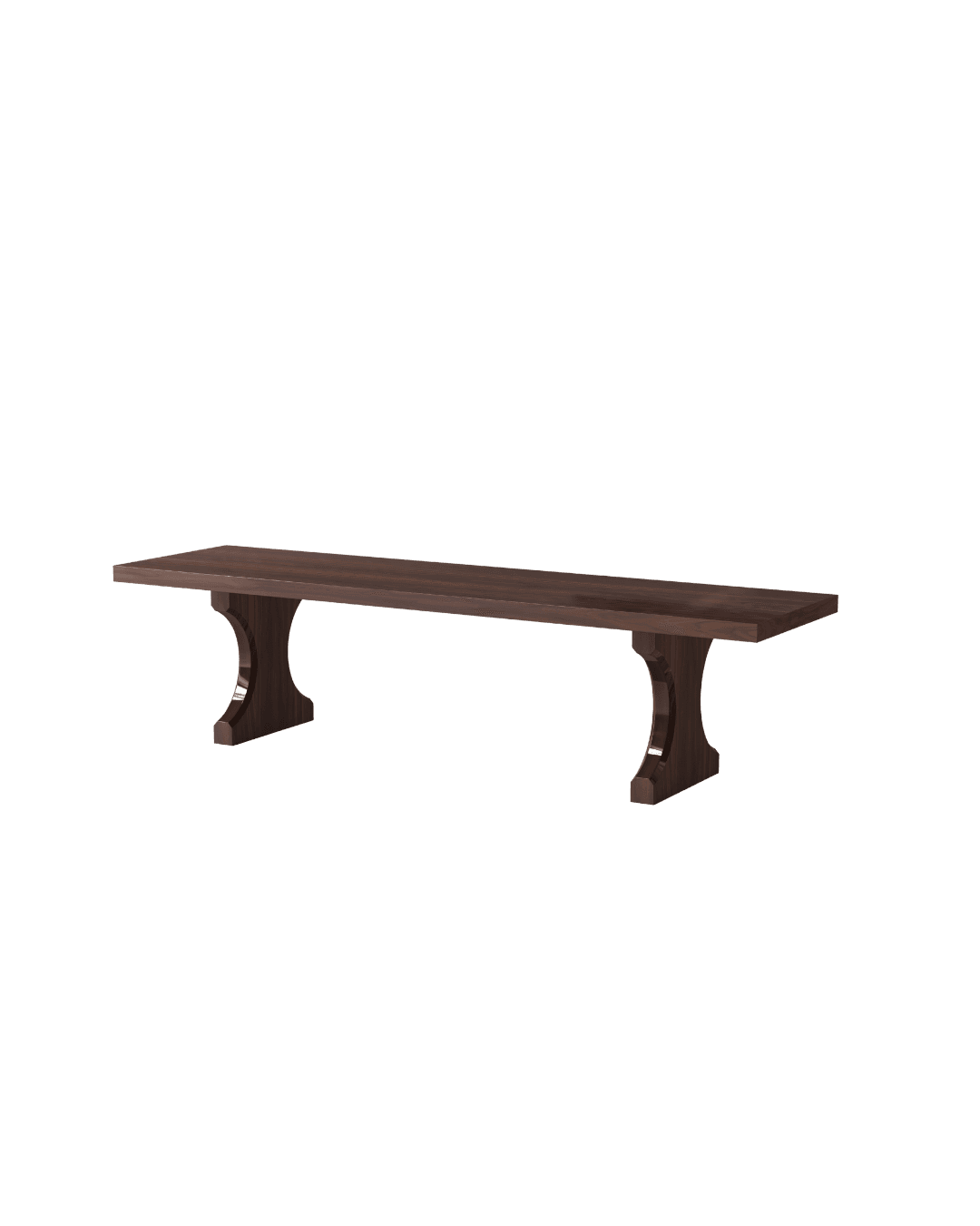 Trocadéro dining table in dark brown hardwood with curved trestle-style legs, Marika Dru