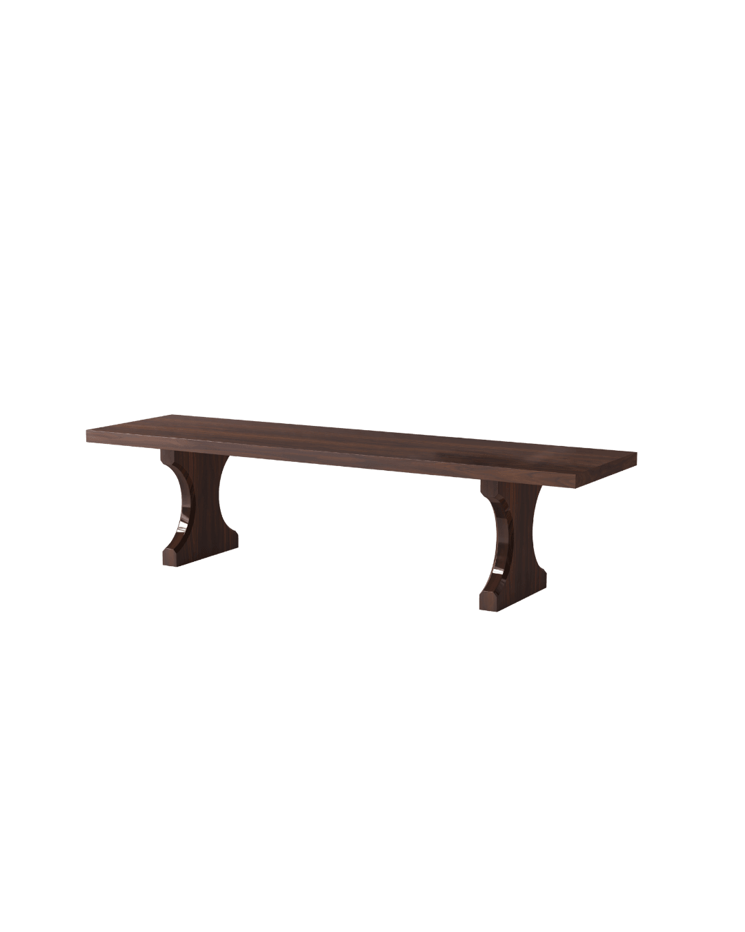 Trocadéro dining table in dark brown hardwood with curved trestle-style legs, Marika Dru