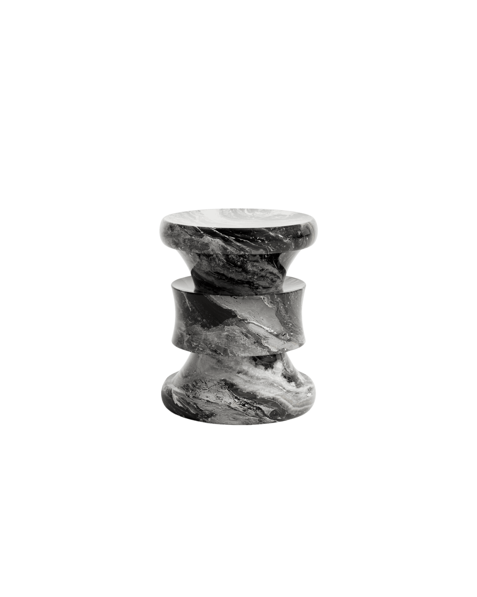 Barth Stool in Arabesco Orobico Grigio marble by Le Berre Vevaud, sculptural hourglass form, Umbra limited edition