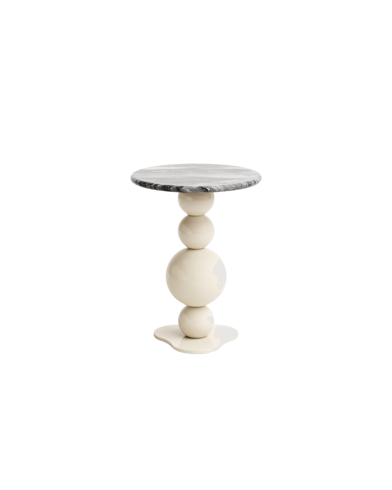 Noto Side Table by Le Berre Vevaud, grey veined marble top on organic spherical column, Umbra limited edition