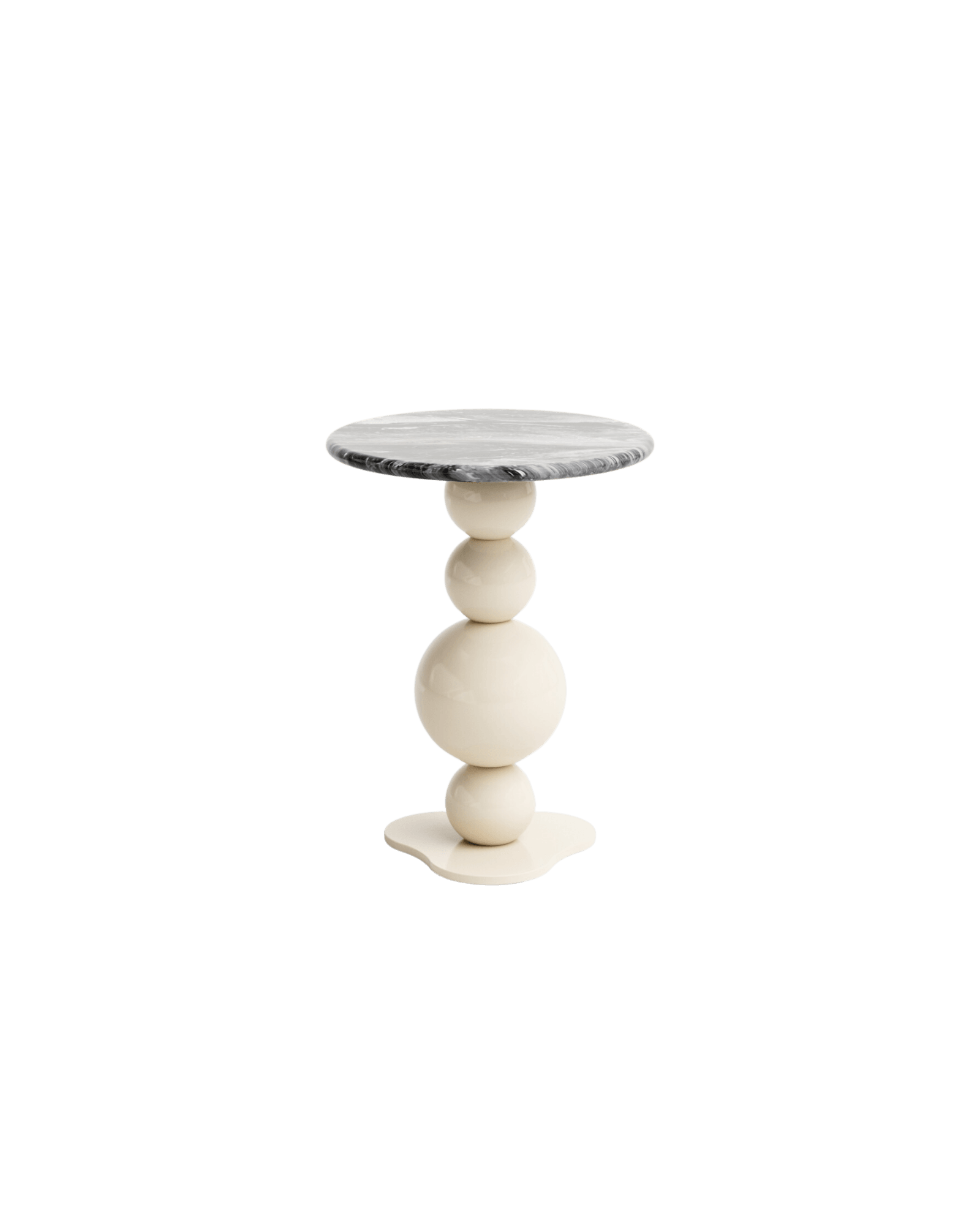 Noto Side Table by Le Berre Vevaud, grey veined marble top on organic spherical column, Umbra limited edition