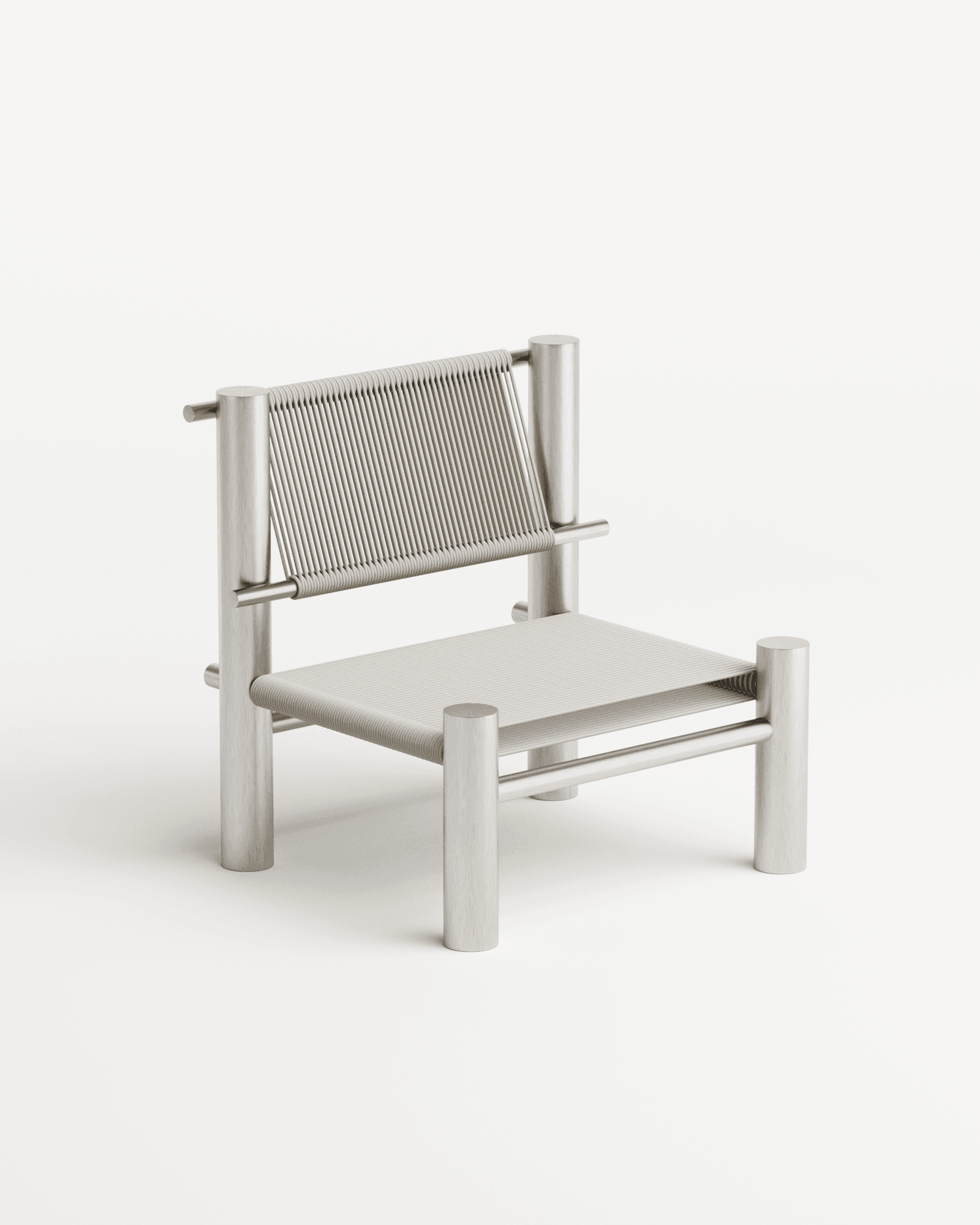 Undum and Bevel Chair natural by HADGE - brushed aluminium frame with woven beige cord seat and back