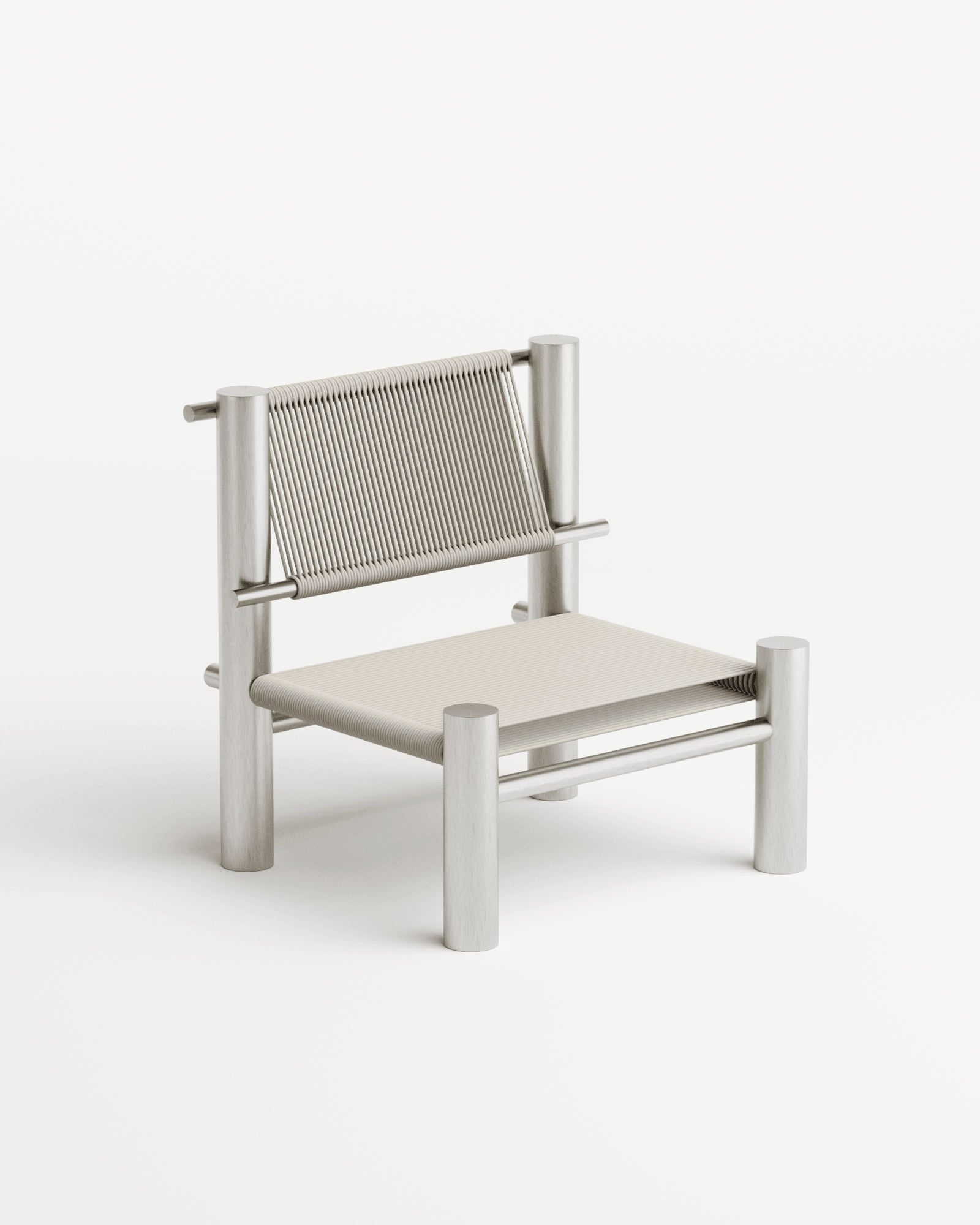 Undum and Bevel Chair natural by HADGE - brushed aluminium frame with woven beige cord seat and back