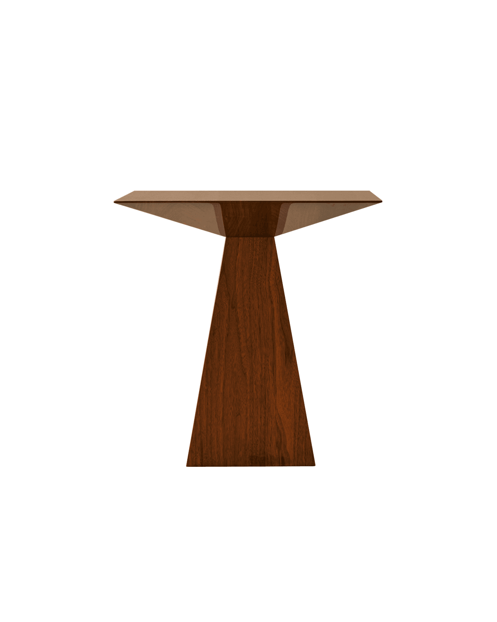 SFS Small Side Table by Veermakers – mahogany, flat geometric top on tapered architectural pedestal, warm brown finish