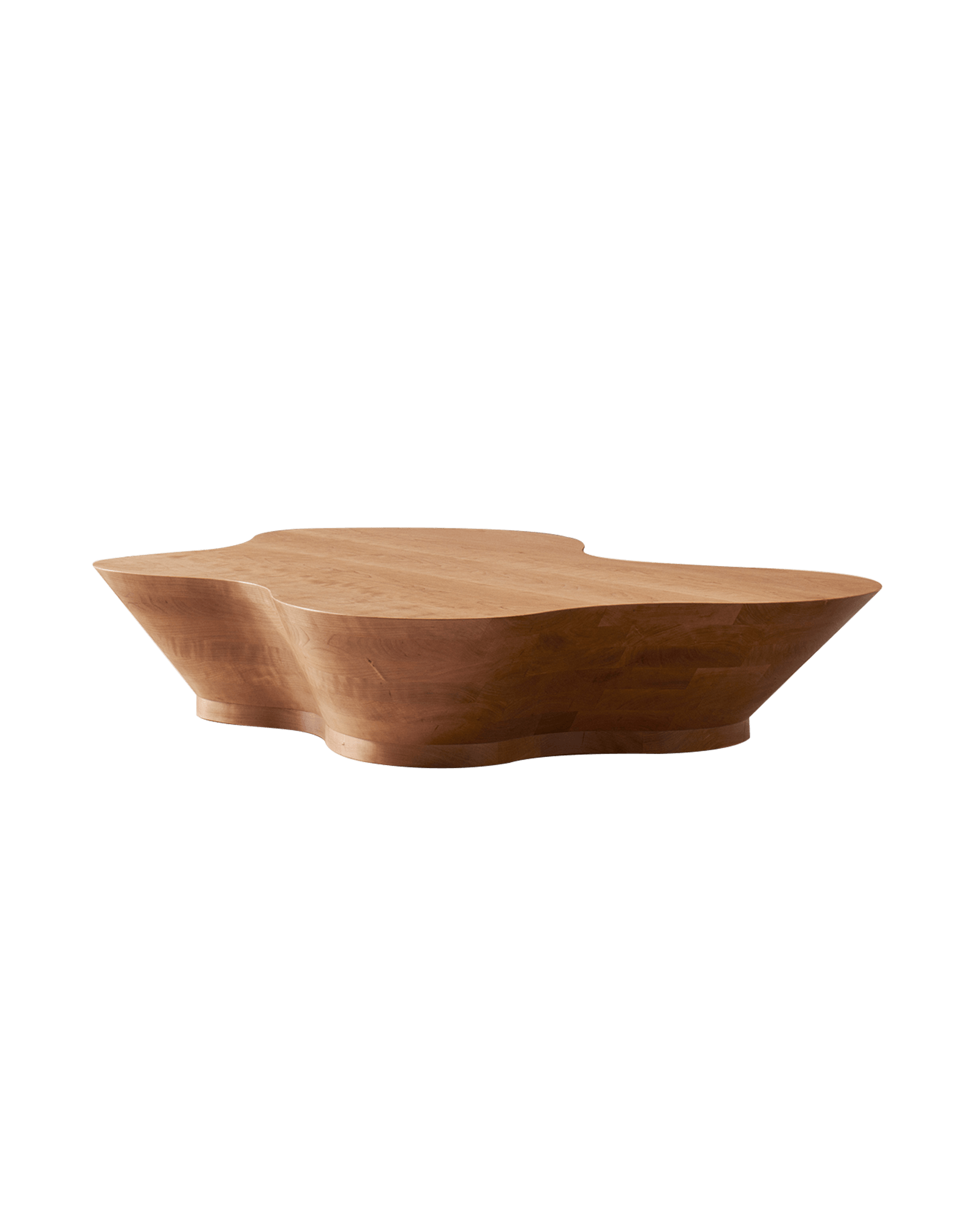 SSU Smooth Coffee Table L by Veermakers – cherry wood, organic wavy silhouette with seamless smooth sculpted surfaces