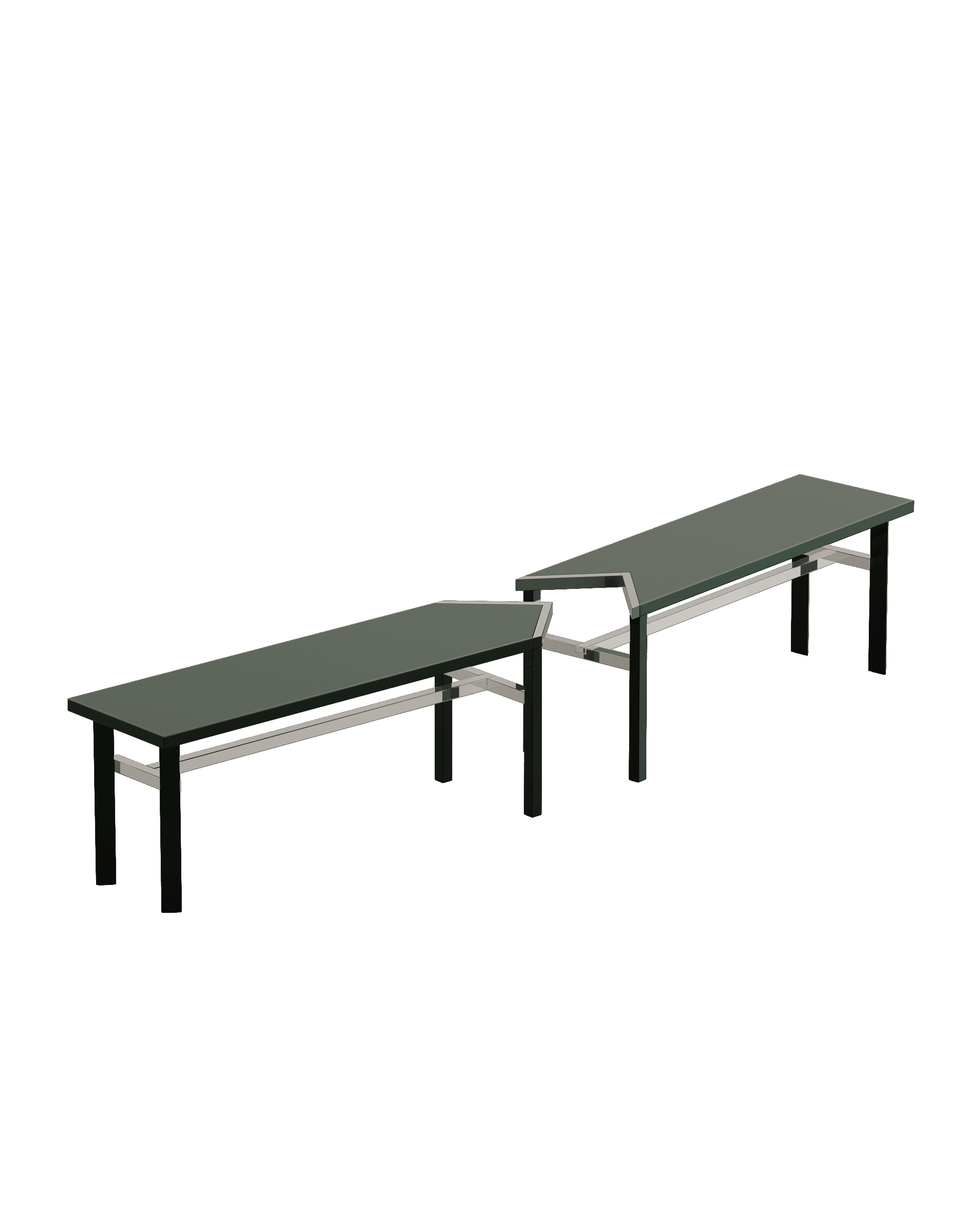 Bang Bang Bench modular seating in dark green lacquer by José Lévy, Whoody collection, Monde Singulier