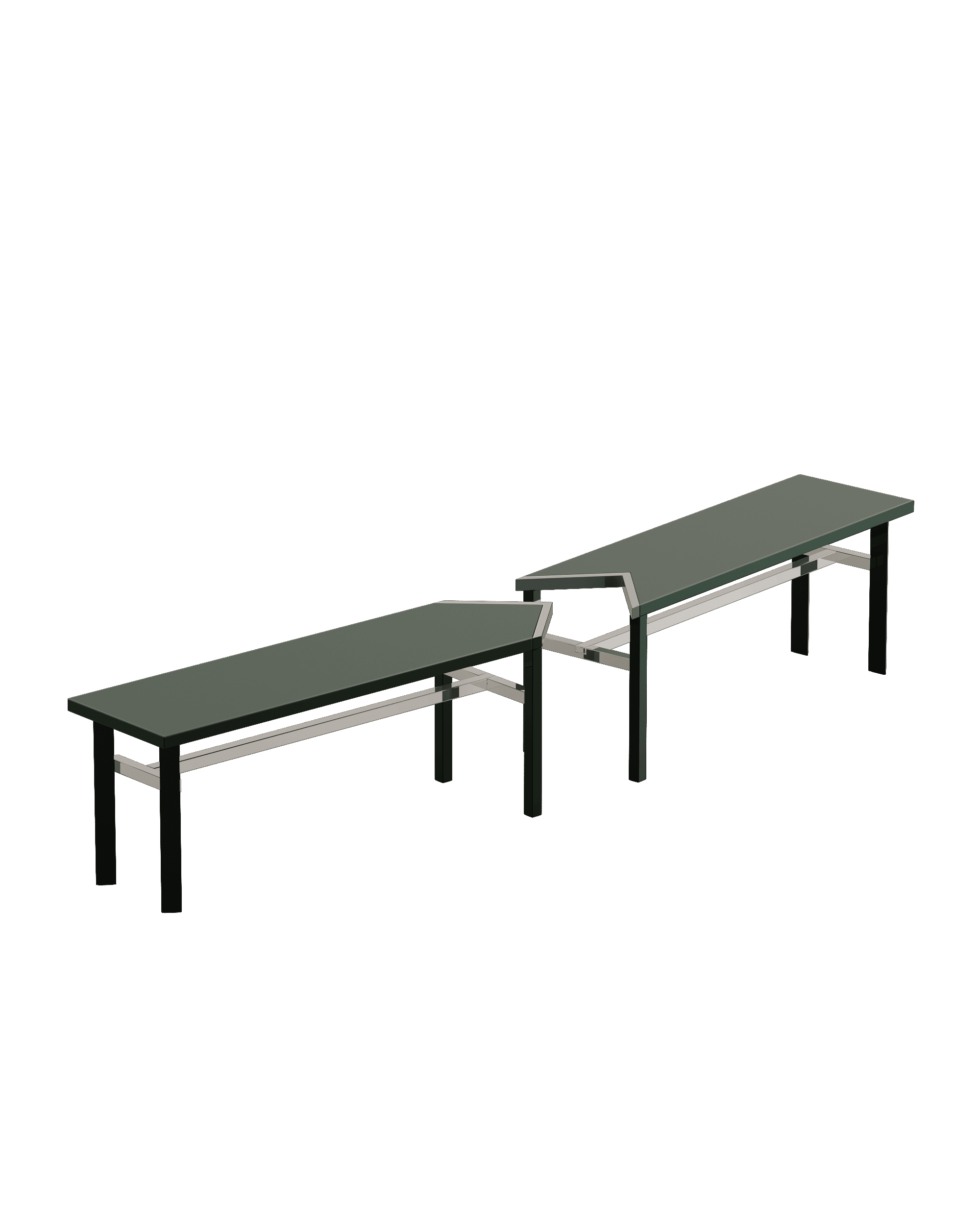 Bang Bang Bench modular seating in dark green lacquer by José Lévy, Whoody collection, Monde Singulier
