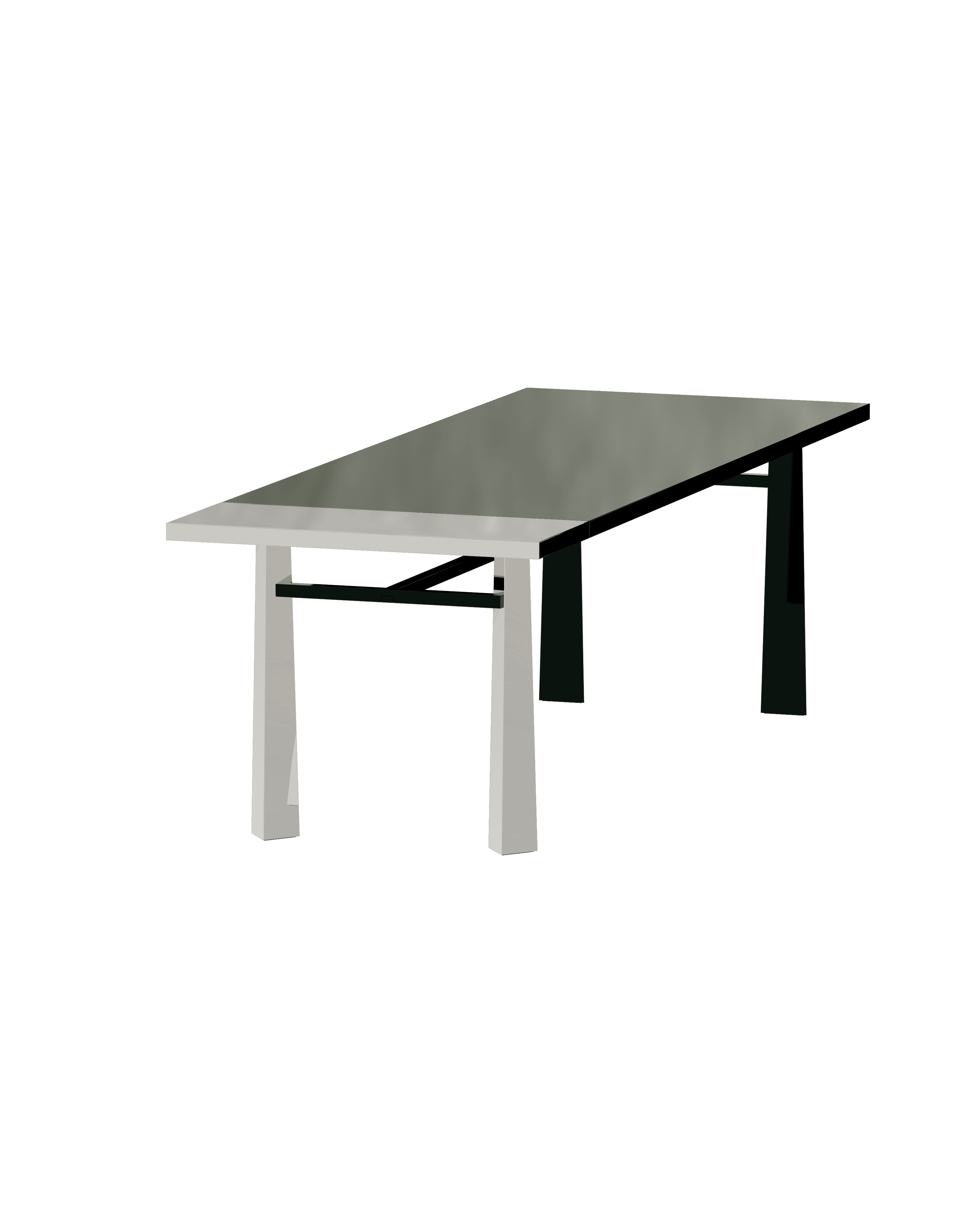 Whoody dining table with asymmetric two-tone legs by José Lévy, contemporary French designer furniture