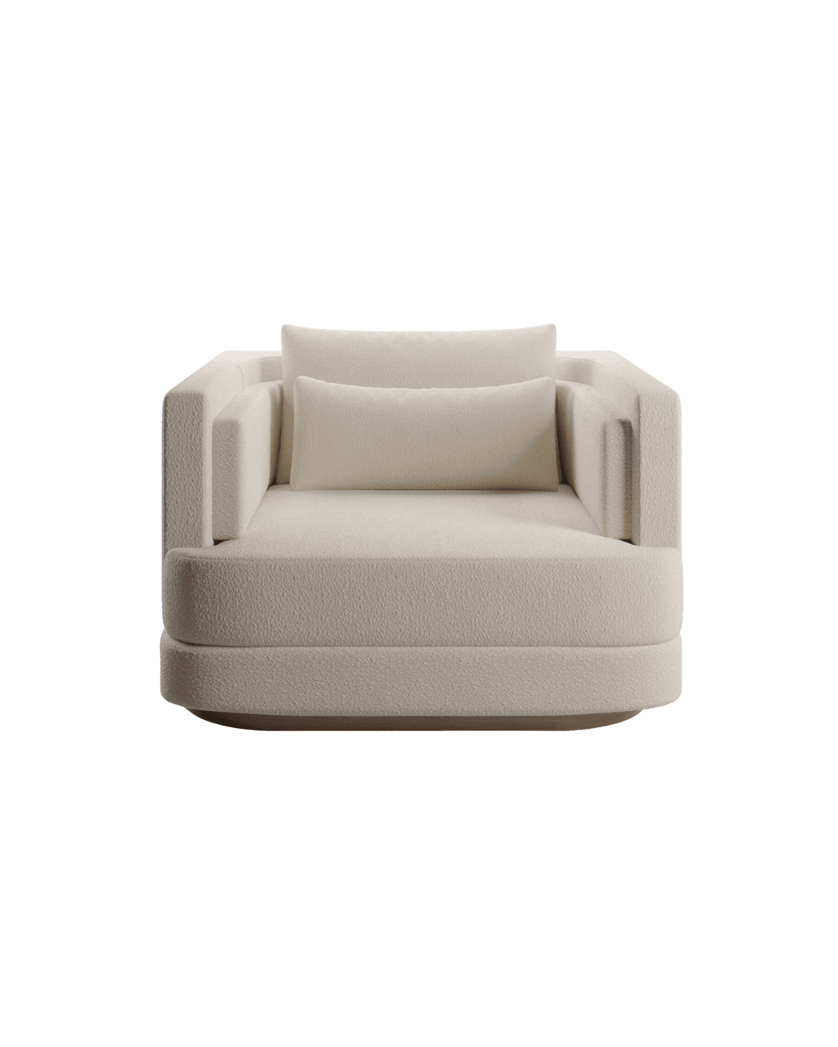 Y Ivy Armchair by Kelly Boukobza - ivory bouclette lounge chair on wooden base, Y. collection