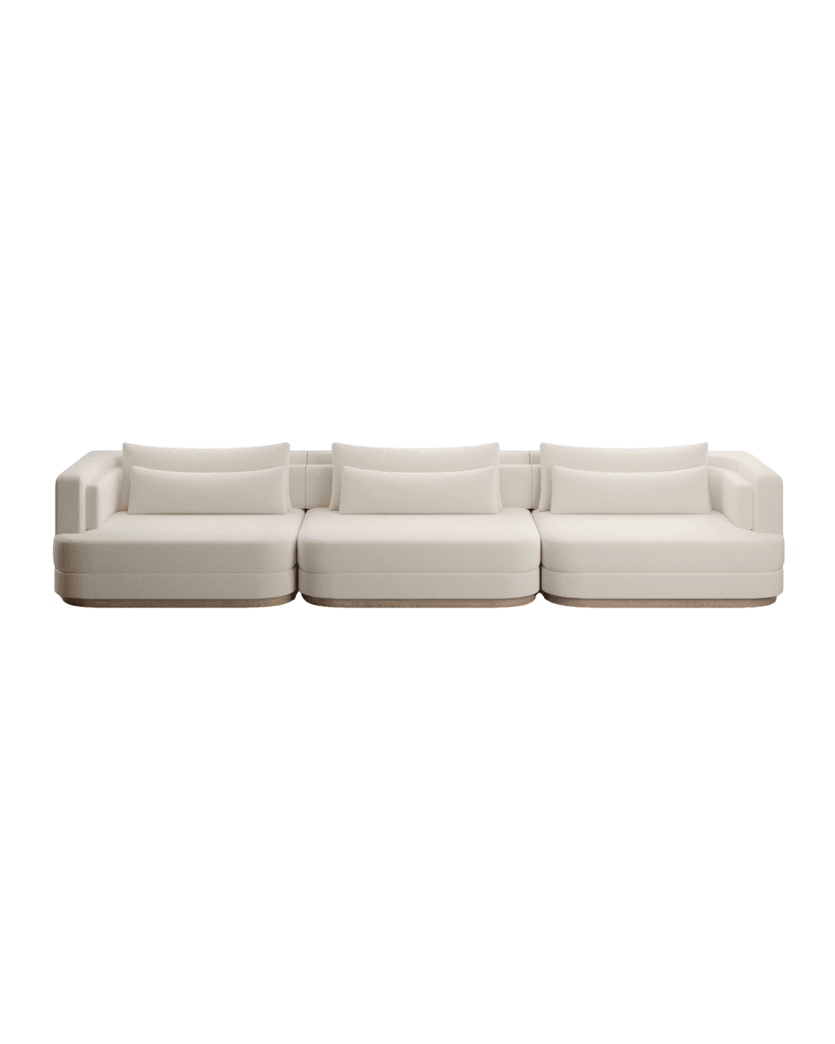 Y Ivy Sofa by Kelly Boukobza - cream bouclette modular sofa on wood plinth, Y. collection