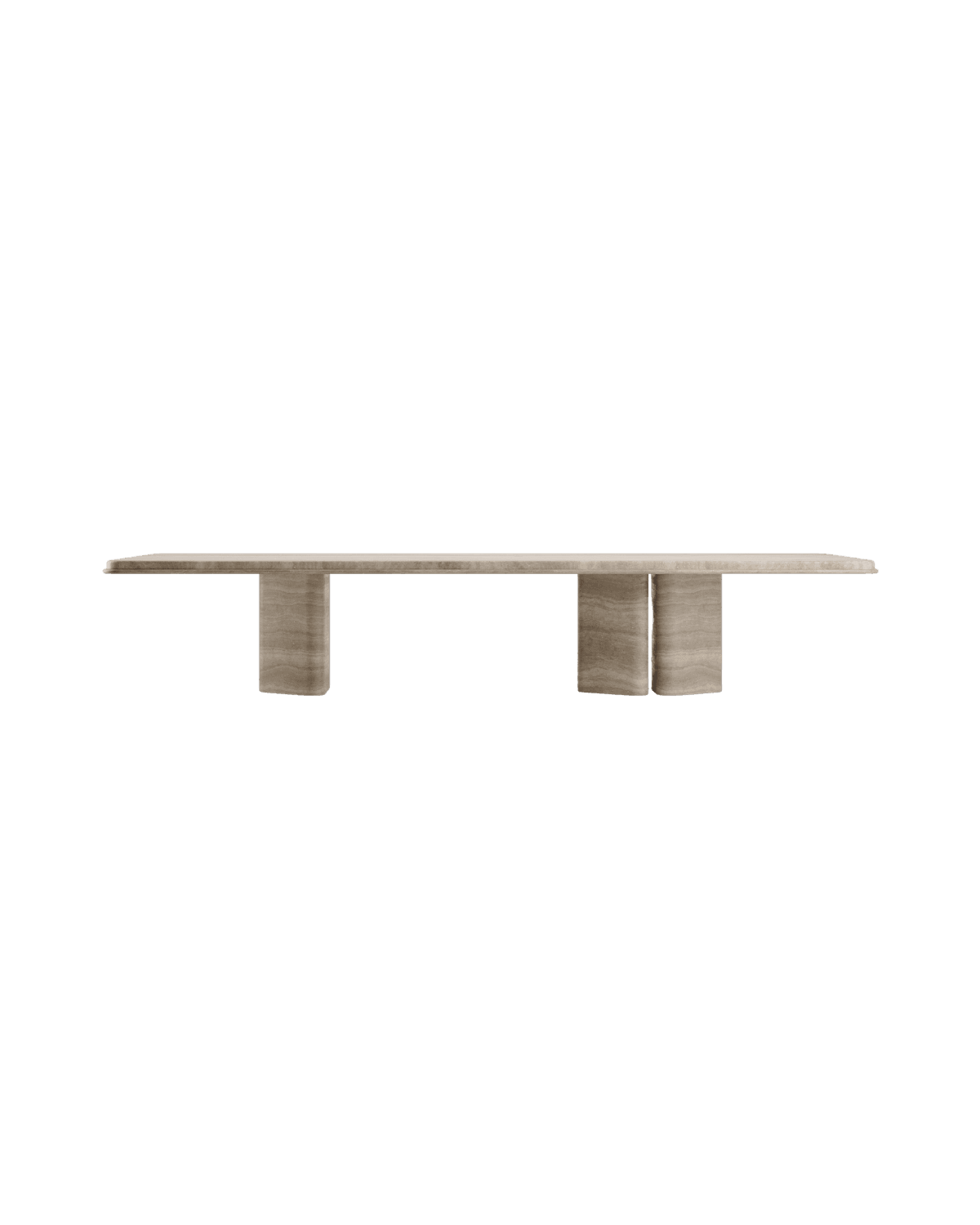 Y Yoki Dining Table by Kelly Boukobza - travertine stone table with block supports, Y. collection