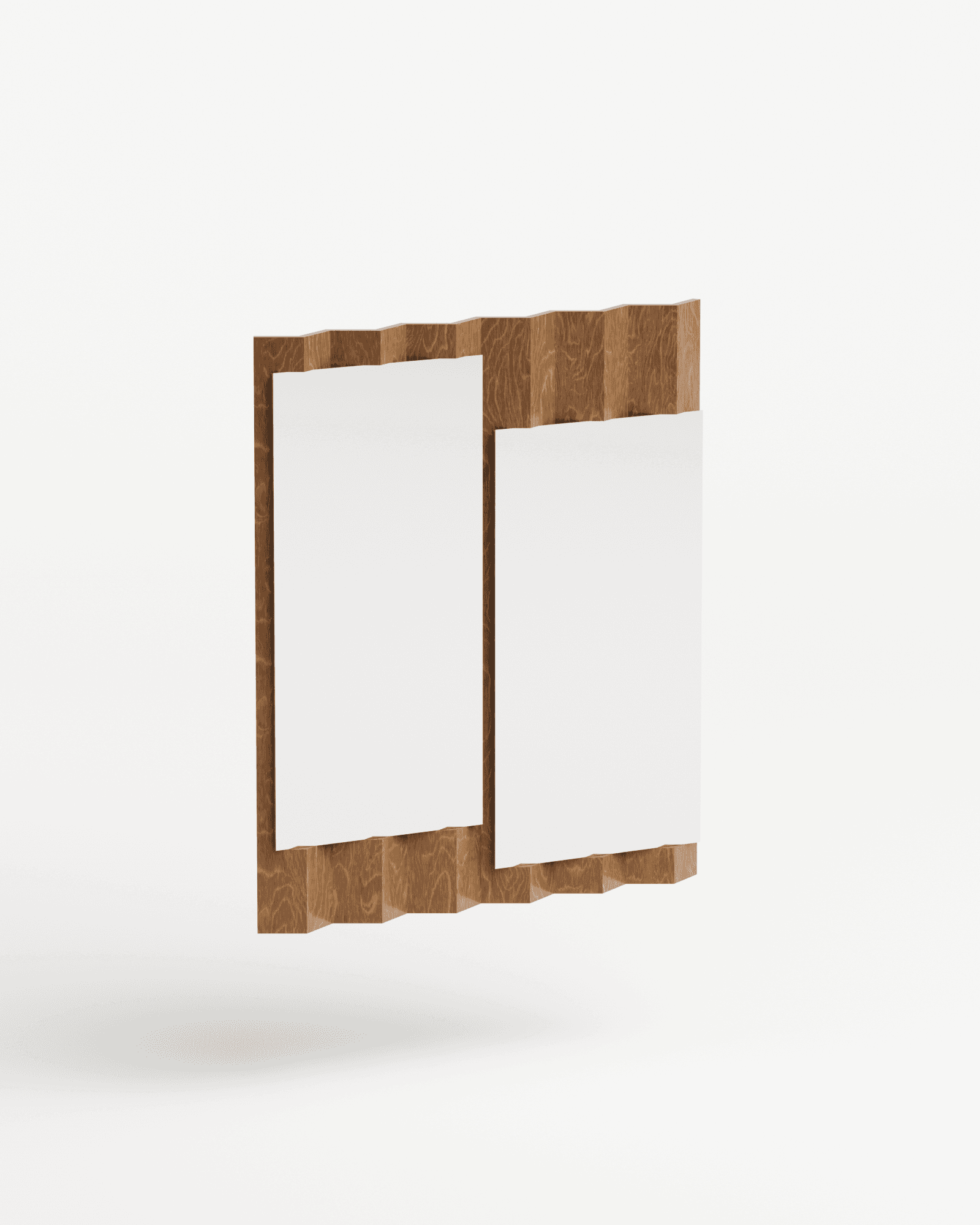 One For Me One For You mirror by Goons - oak plywood zigzag frame, two floating rectangular panels