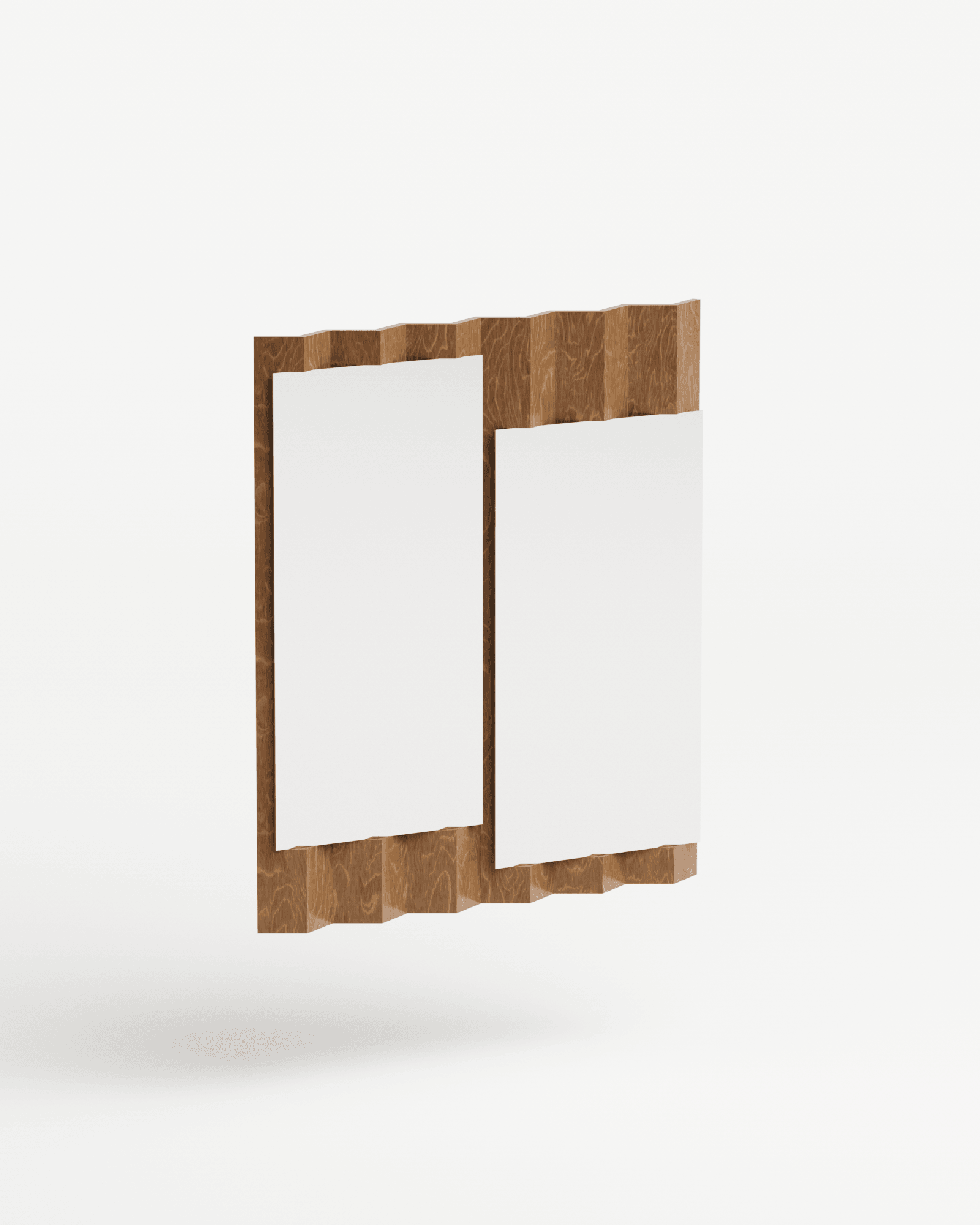 One For Me One For You mirror by Goons - oak plywood zigzag frame, two floating rectangular panels