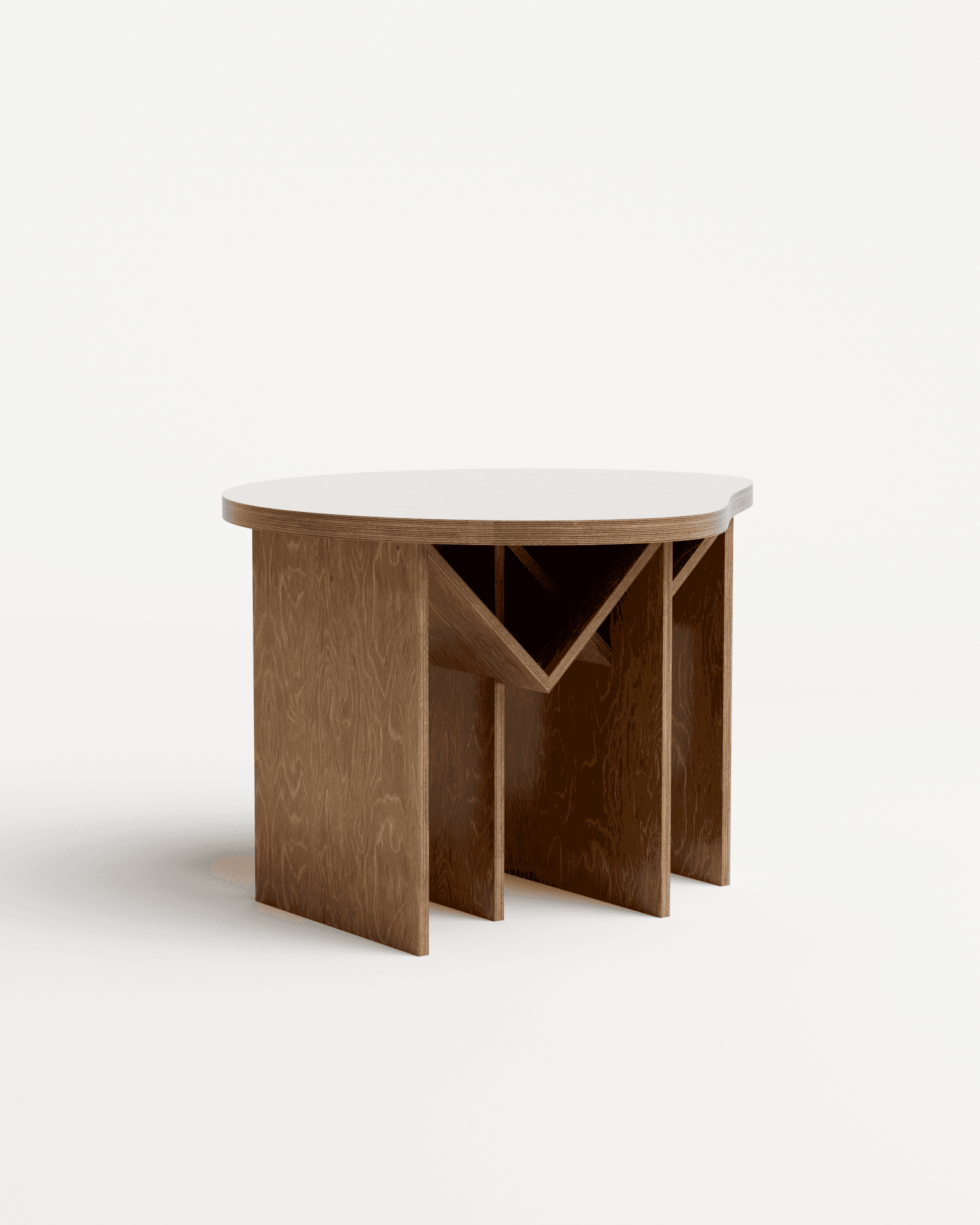 You & Me Table by Goons - plywood entry table, angular triangular void base and light flat top